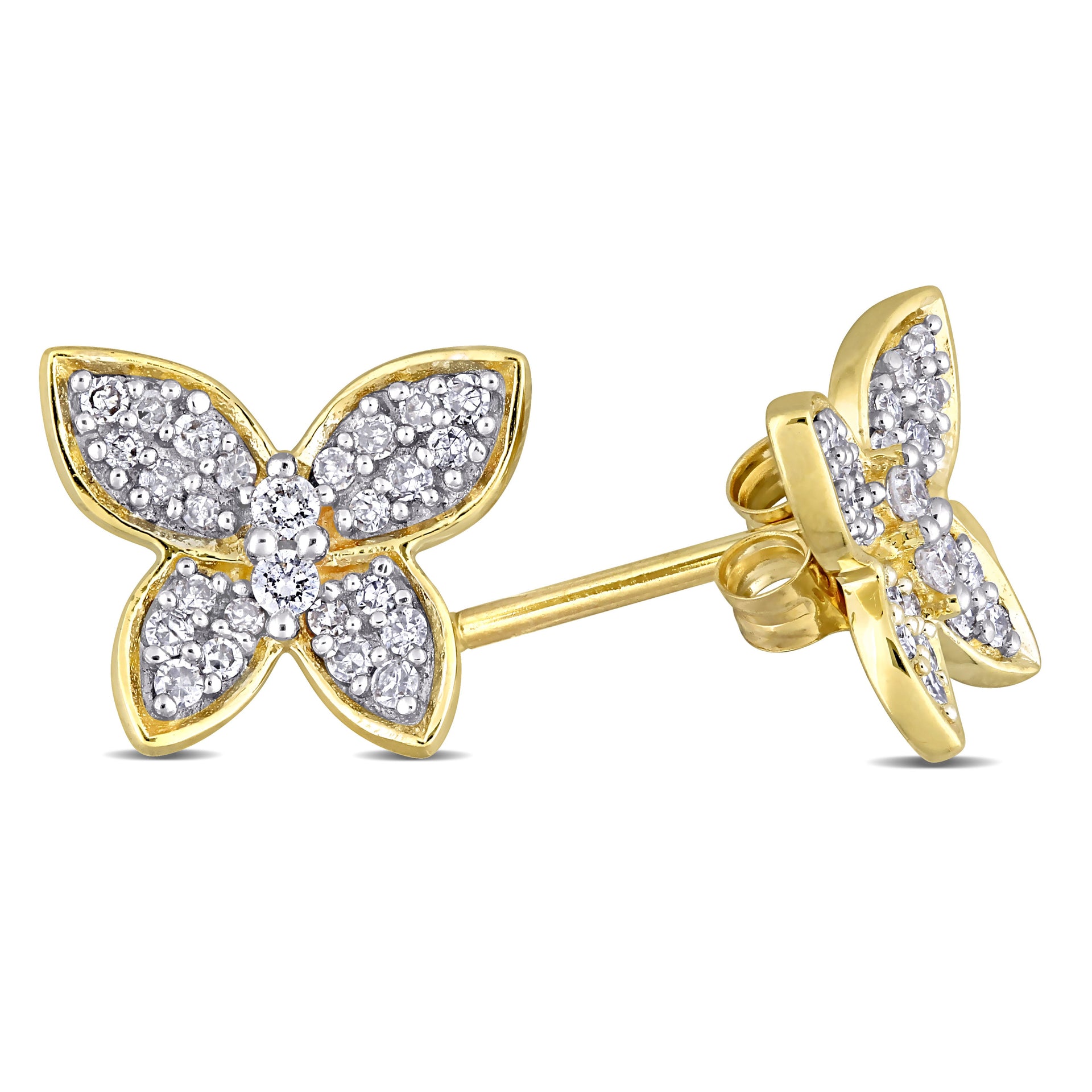 1/5ct TDW Diamond Butterfly Stud Earrings in 10k Yellow Gold