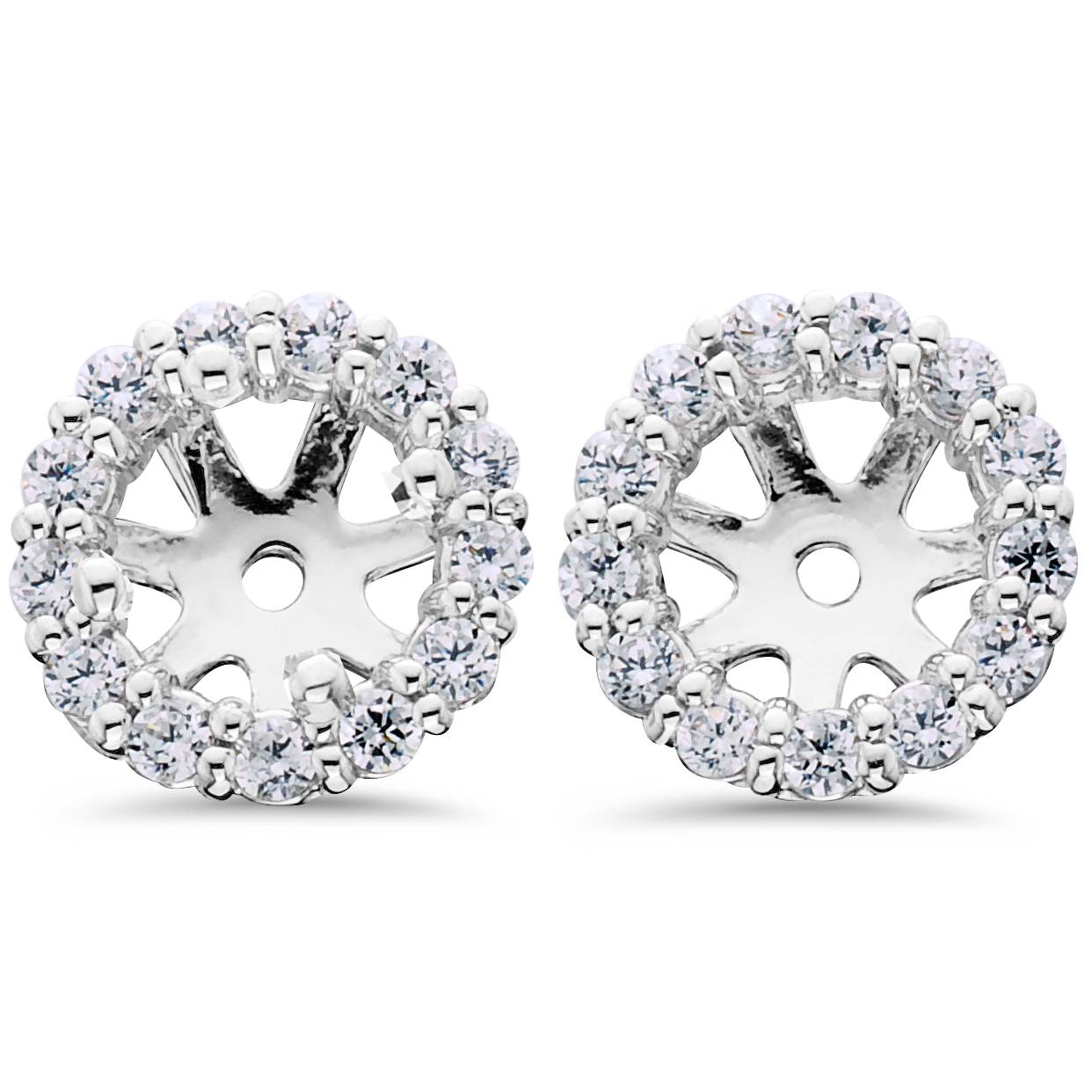 Women's 3/4ct Diamond Studs & Earring Halo Jackets Solid 14k White Gold