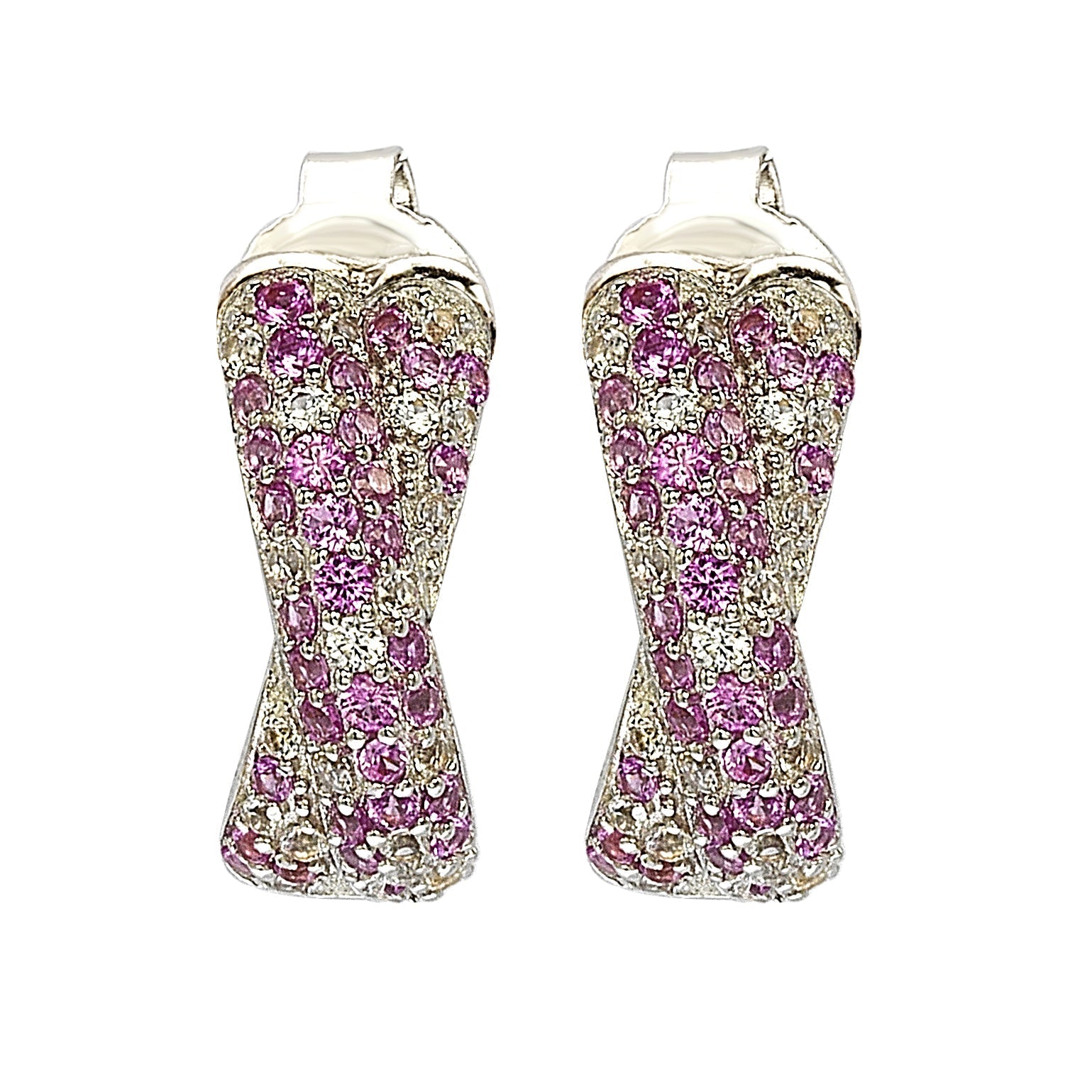 Suzy Levian Sterling Silver Pink Sapphire Petite Crossover Pave Earrings