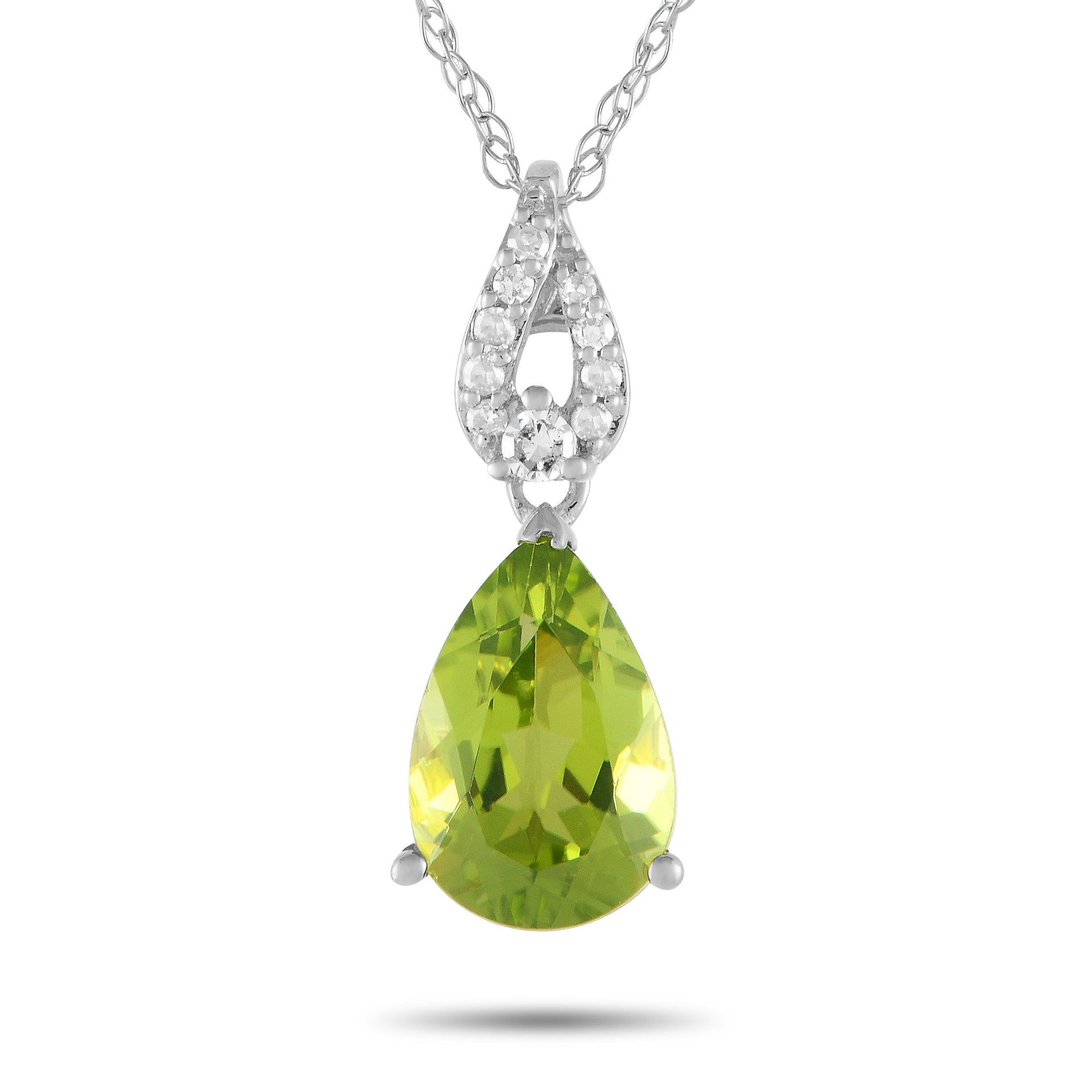 LB Exclusive 14K White Gold 0.06ct Diamond and Pear-Cut Peridot Necklace PD4-16184WPE