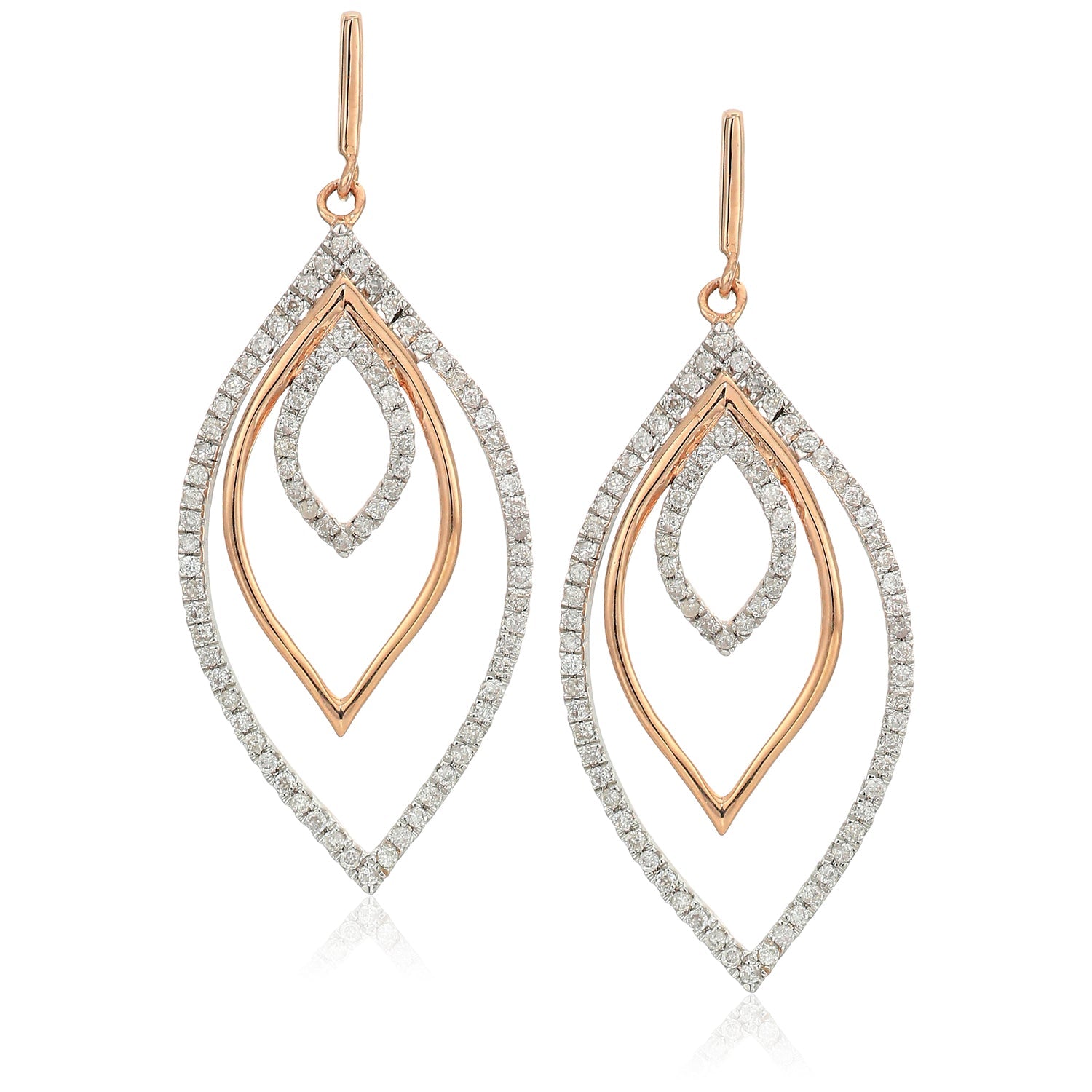 1/2 cttw Diamond Marquise Shape Dangle Earrings 10K White and Rose Gold 1.50 Inch
