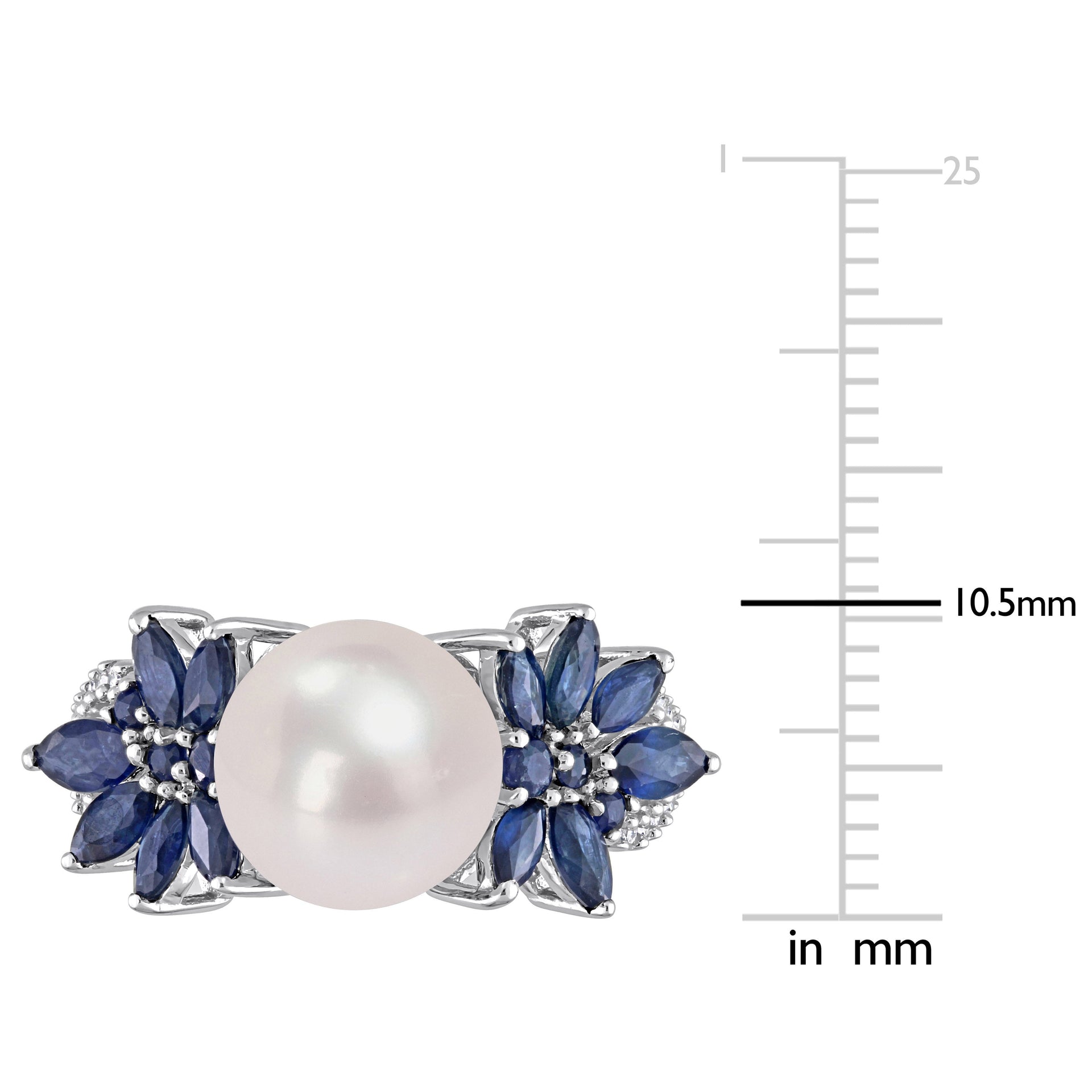 9-9.5 MM Cultured Freshwater Pearl and 3/8 CT TGW Sapphire and 1/8 CT TW Diamond Flower Ring in 14k White Gold