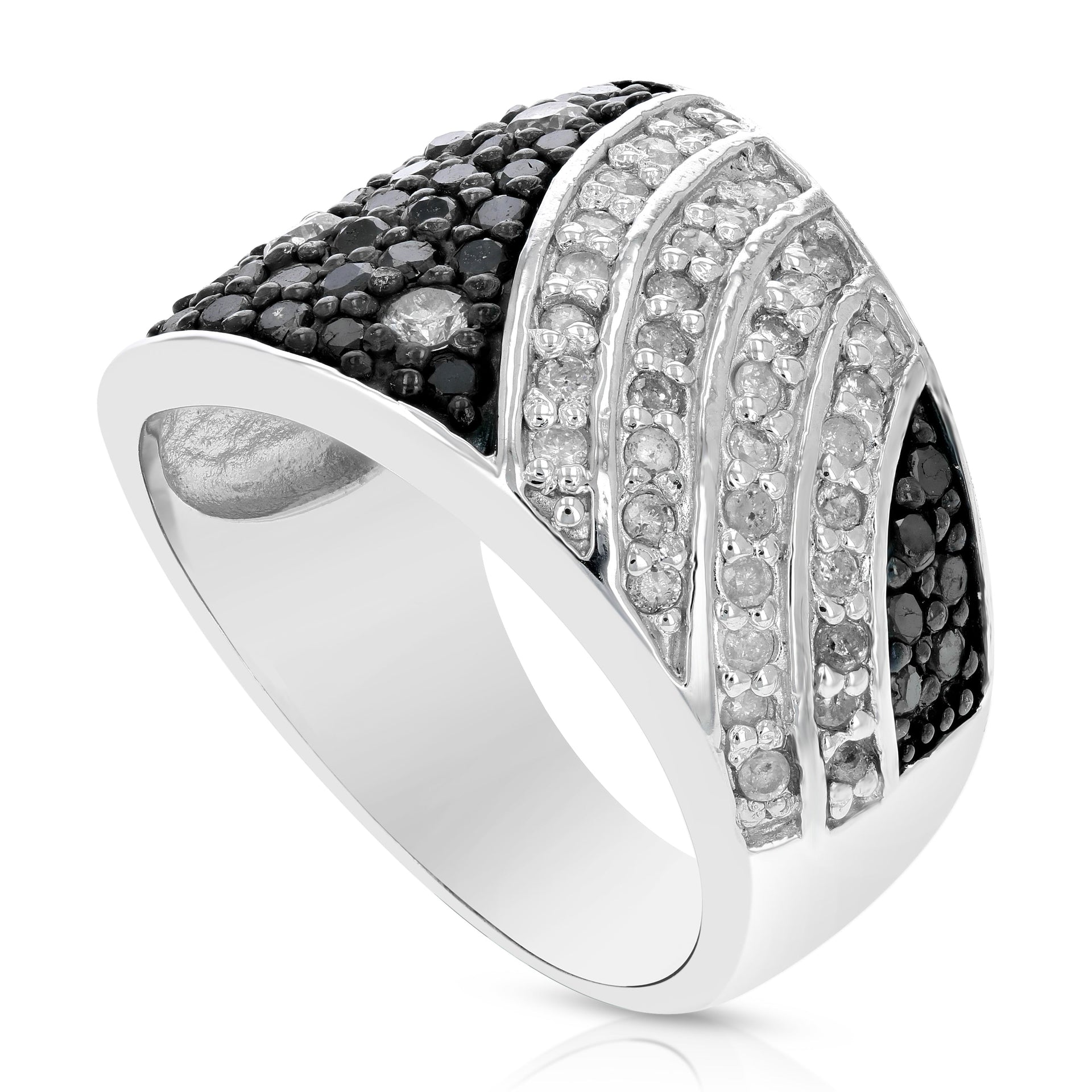 1.35 cttw Black and White Diamond Ring .925 Sterling Silver with Rhodium
