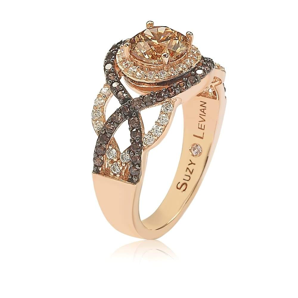 Suzy Levian Rosed Sterling Silver Brown Cubic Zirconia Crossover Bridal Ring - Brown/White