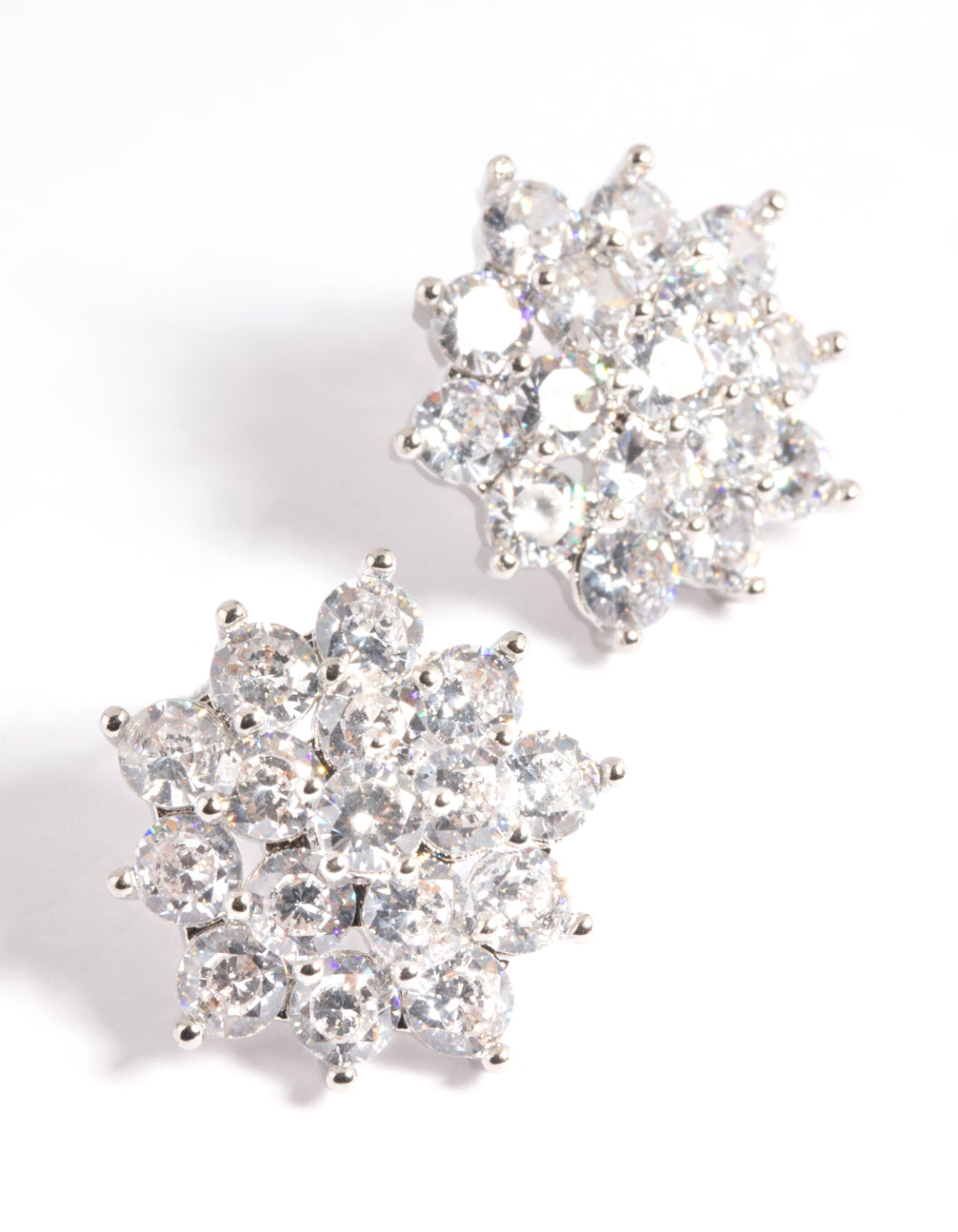Rhodium Pave Flower Stud Earrings