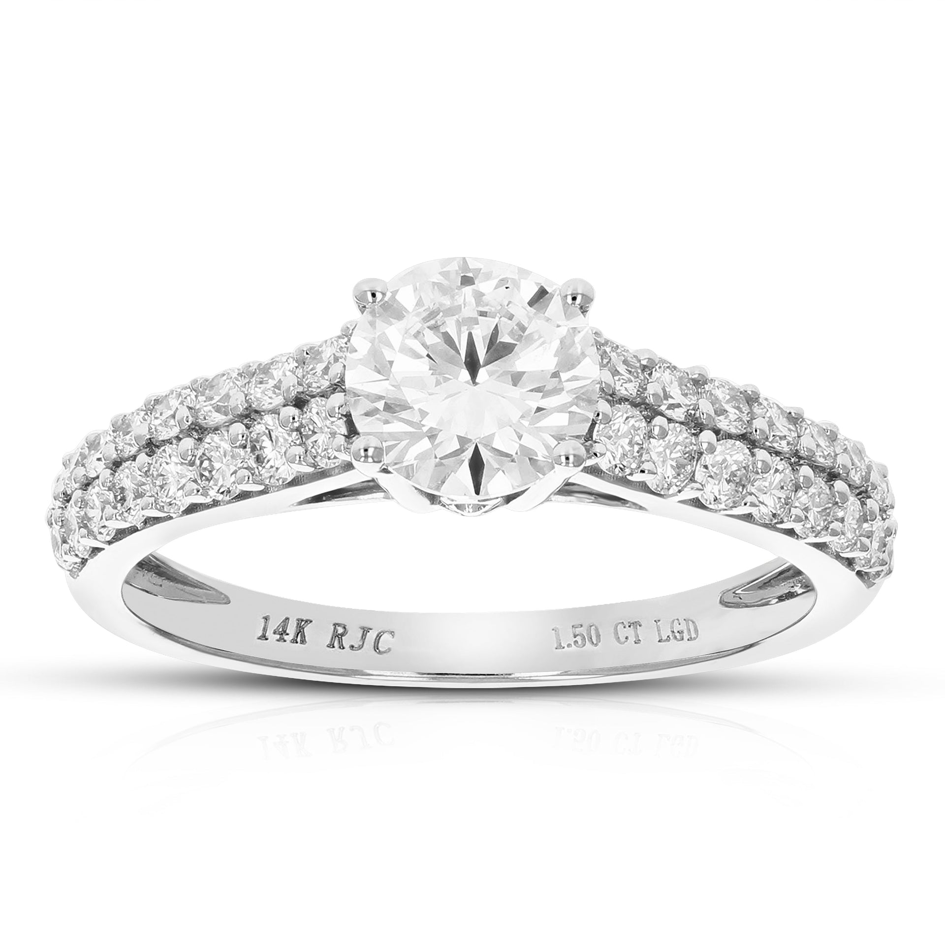 1.50 cttw Round Lab Grown Diamond Engagement Ring 33 Stones 14K White Gold Prong Set 3/4 Inch