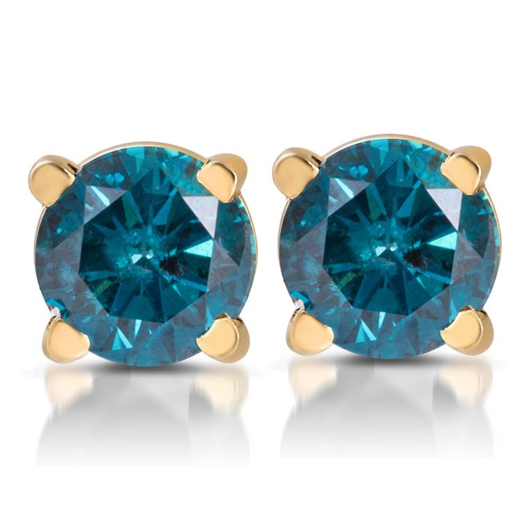 1/3ct Blue Diamond Studs 14 Karat Yellow Gold