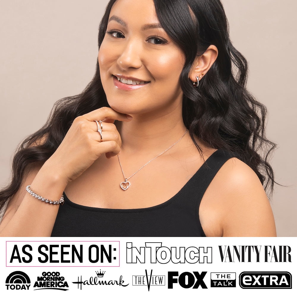 Amorette 18k White Gold Plated Double Heart Pendant Necklace with Pave Simulated Diamond Crystals