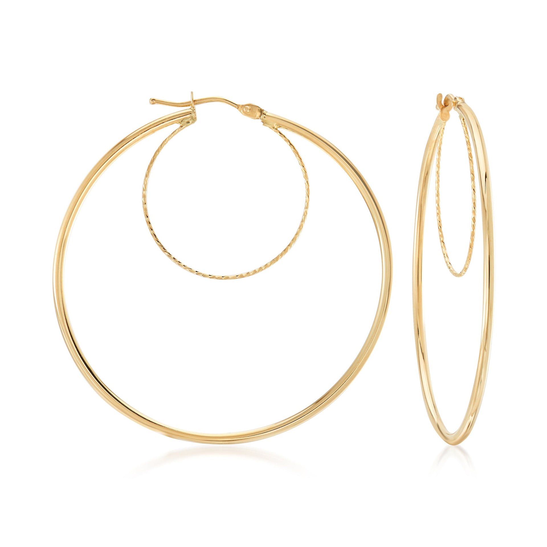 Italian 10kt Yellow Gold Textured and Polished Double-Hoop Earrings