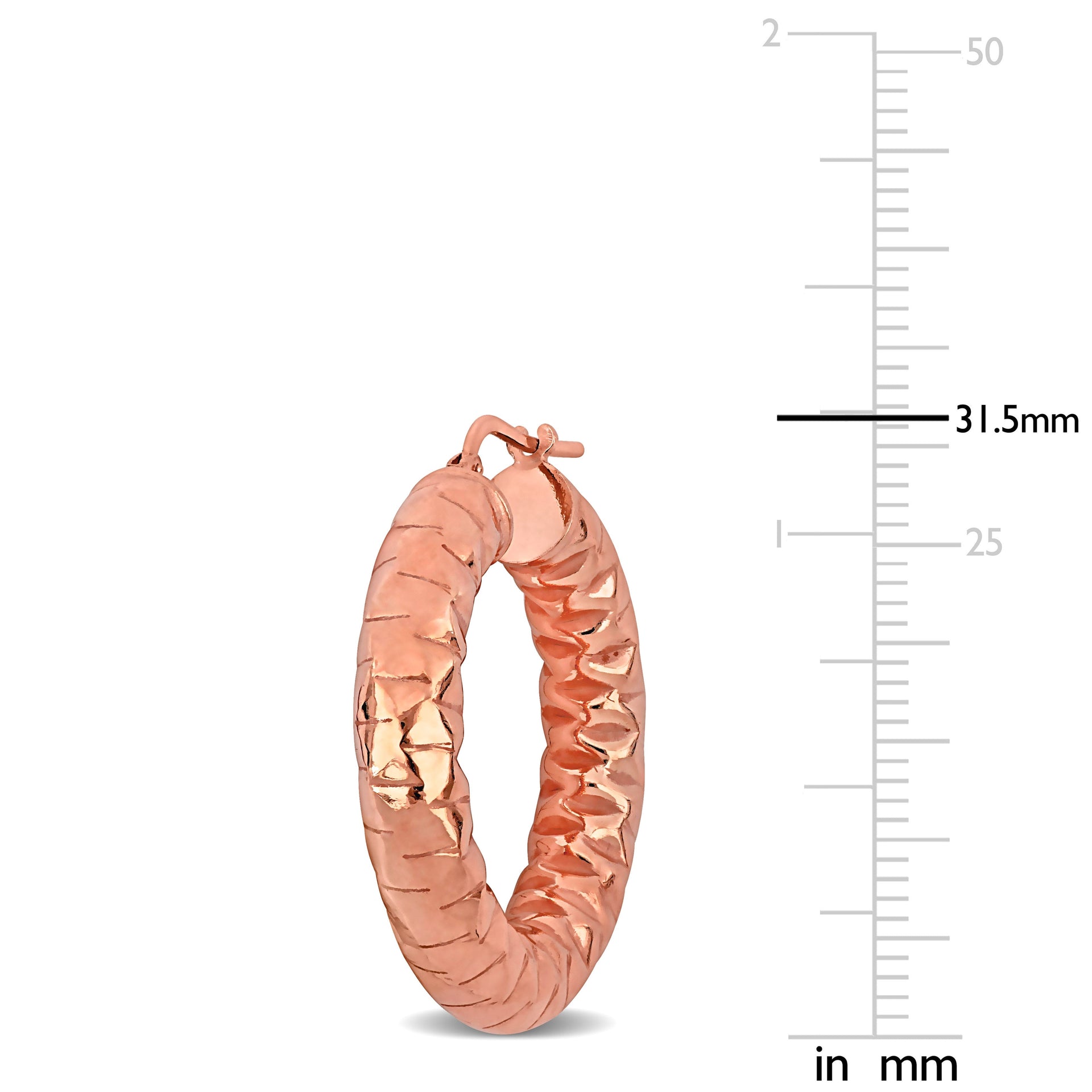 31.5 MM Diamond Cut Hoop Earrings in Rose Plated Sterling Silver