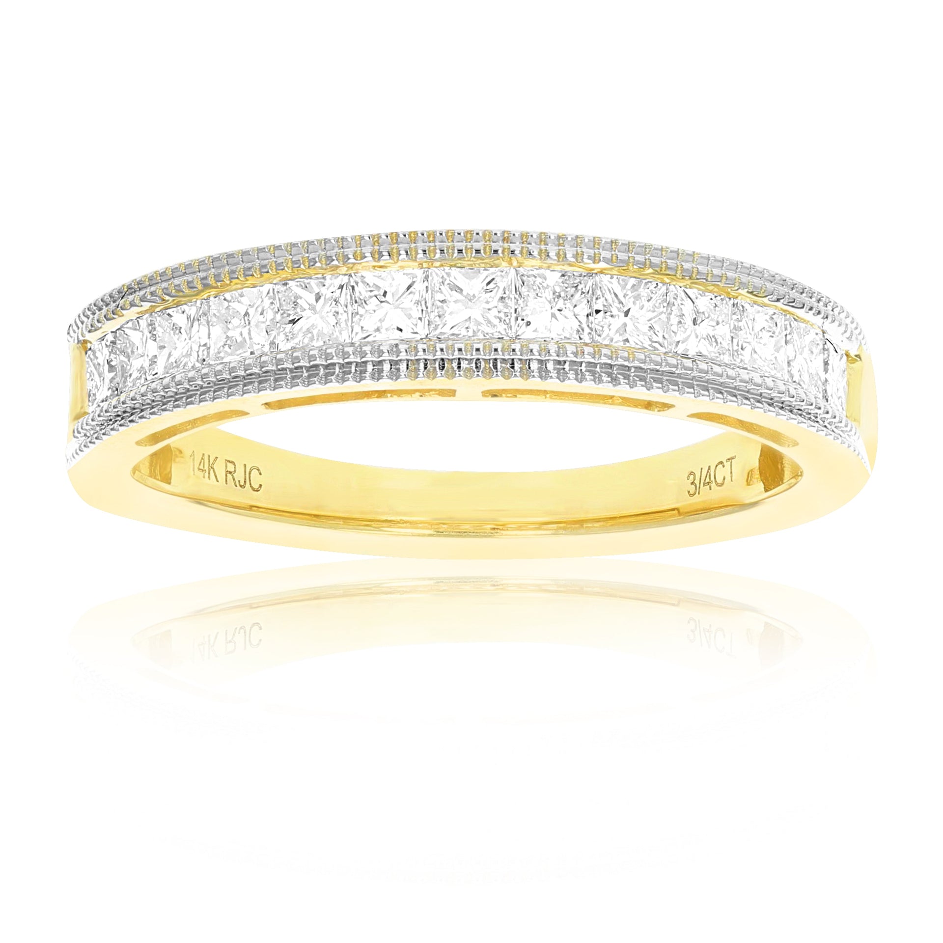 3/4 Cttw Princess Cut Diamond Wedding Band With Milgrain In 14K Gold