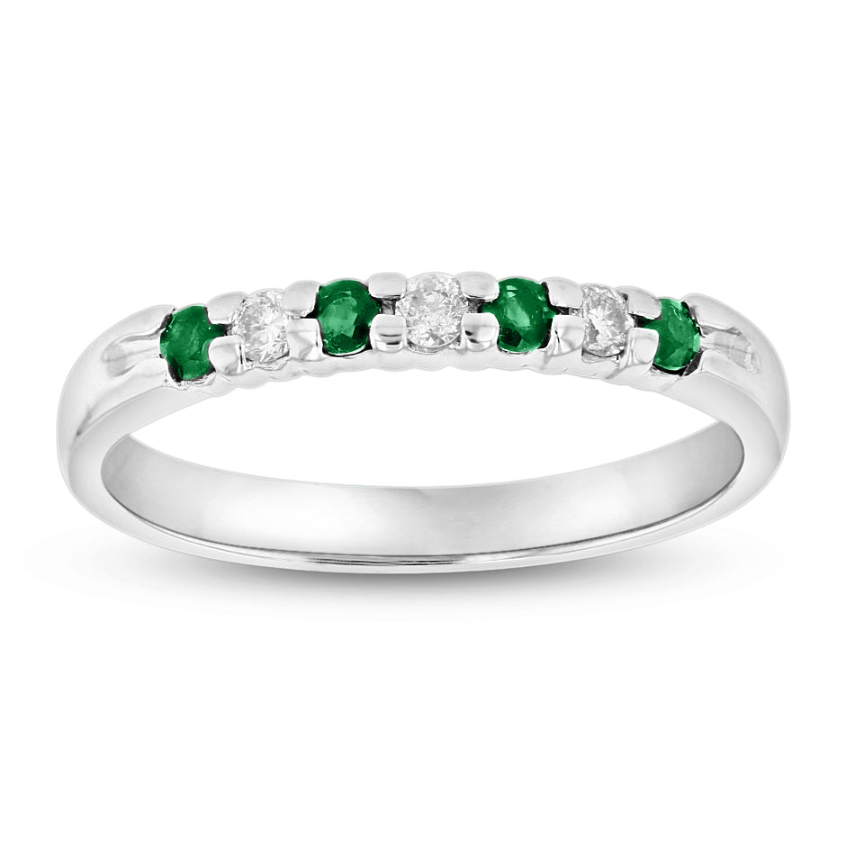 14k Gold Ring 0.27ct tw Round Diamonds and Emeralds Prong Set Band