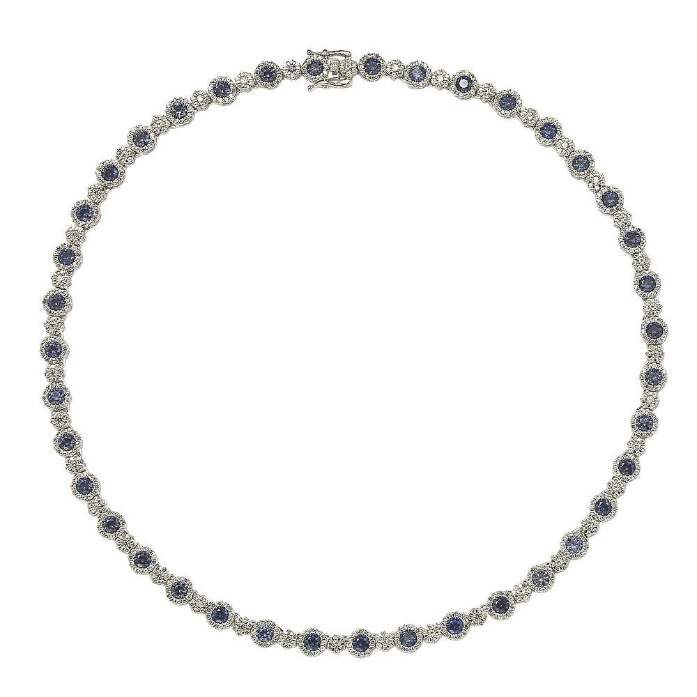 Suzy Levian Sterling Silver Sapphire and Diamond Accent Tennis Necklace