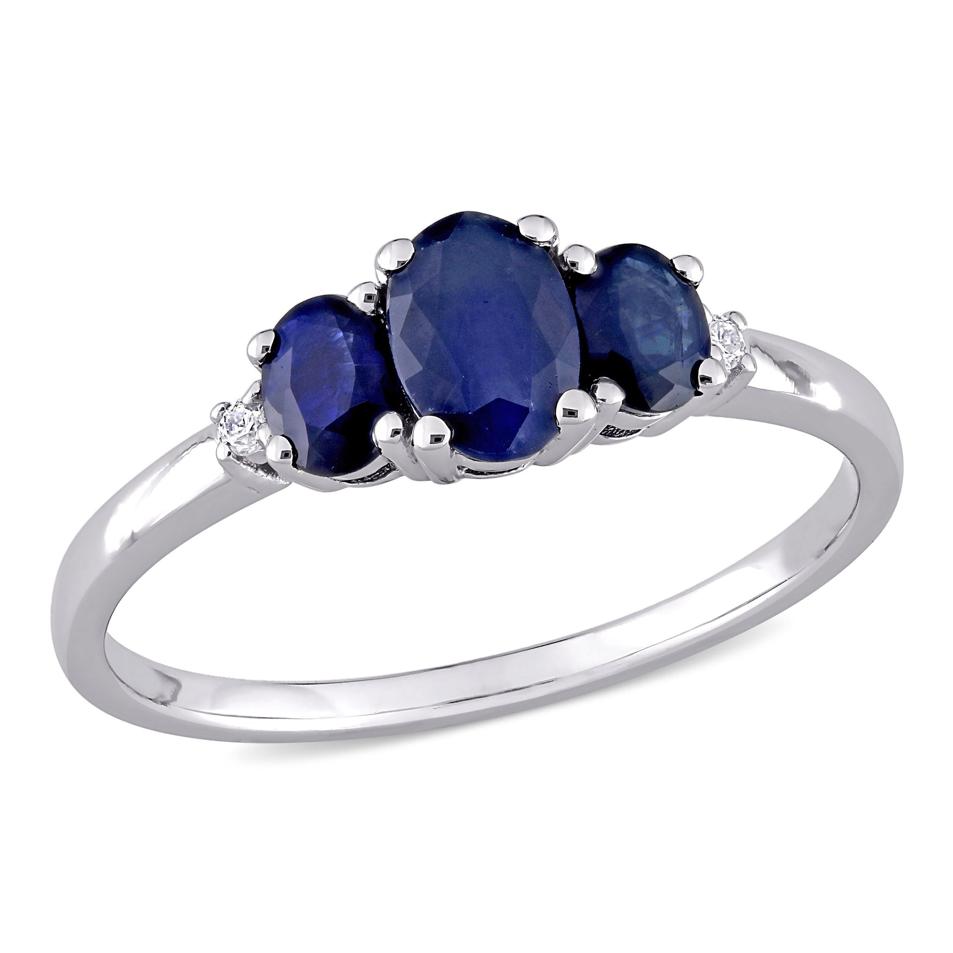 1 CT TGW Oval Sapphire 3-Stone Ring with 0.02 CT TW Diamond in 10K White Gold