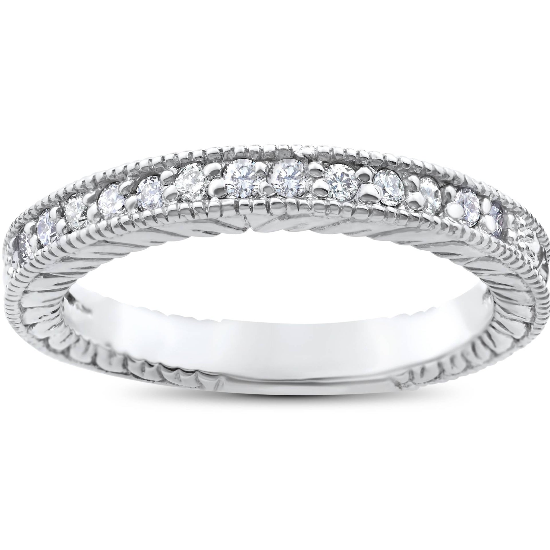 1/5ct Heirloom Diamond Vintage Wedding Ring 14K White Gold Women's band