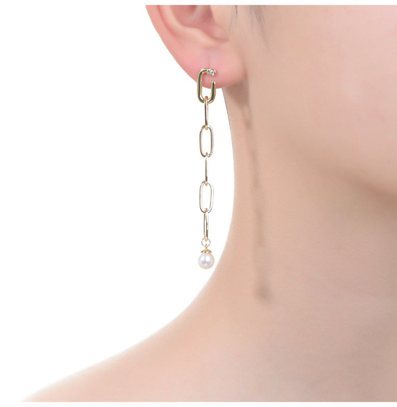 Sterling Silver 14K Gold Plated With Genuine Freshwater Pearl & Cubic Zirconia Drop Butterfly Earrings