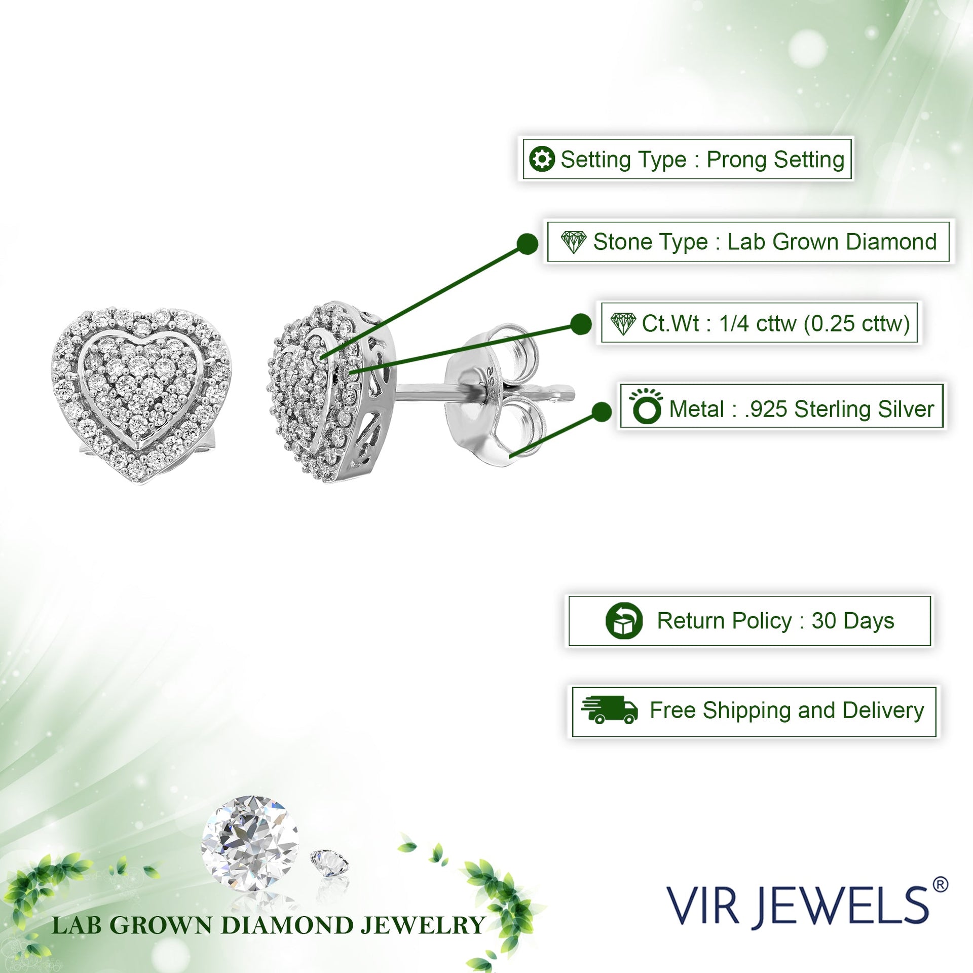 1/4 cttw Round Lab Grown Diamond Stud Earrings in .925 Sterling Silver Prong Set