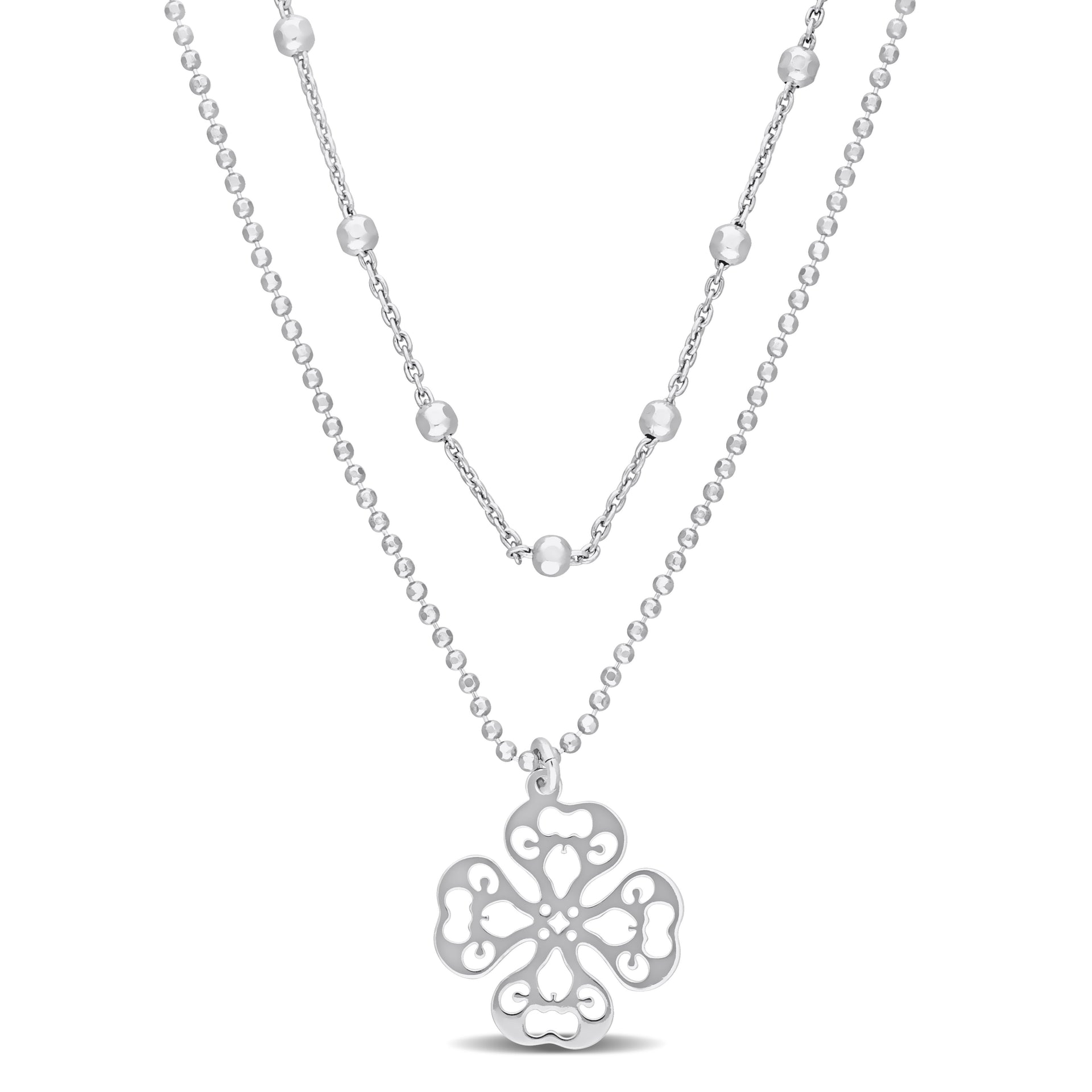 2-Strand Ball Bead Chain Necklace in Sterling Silver, 19 in