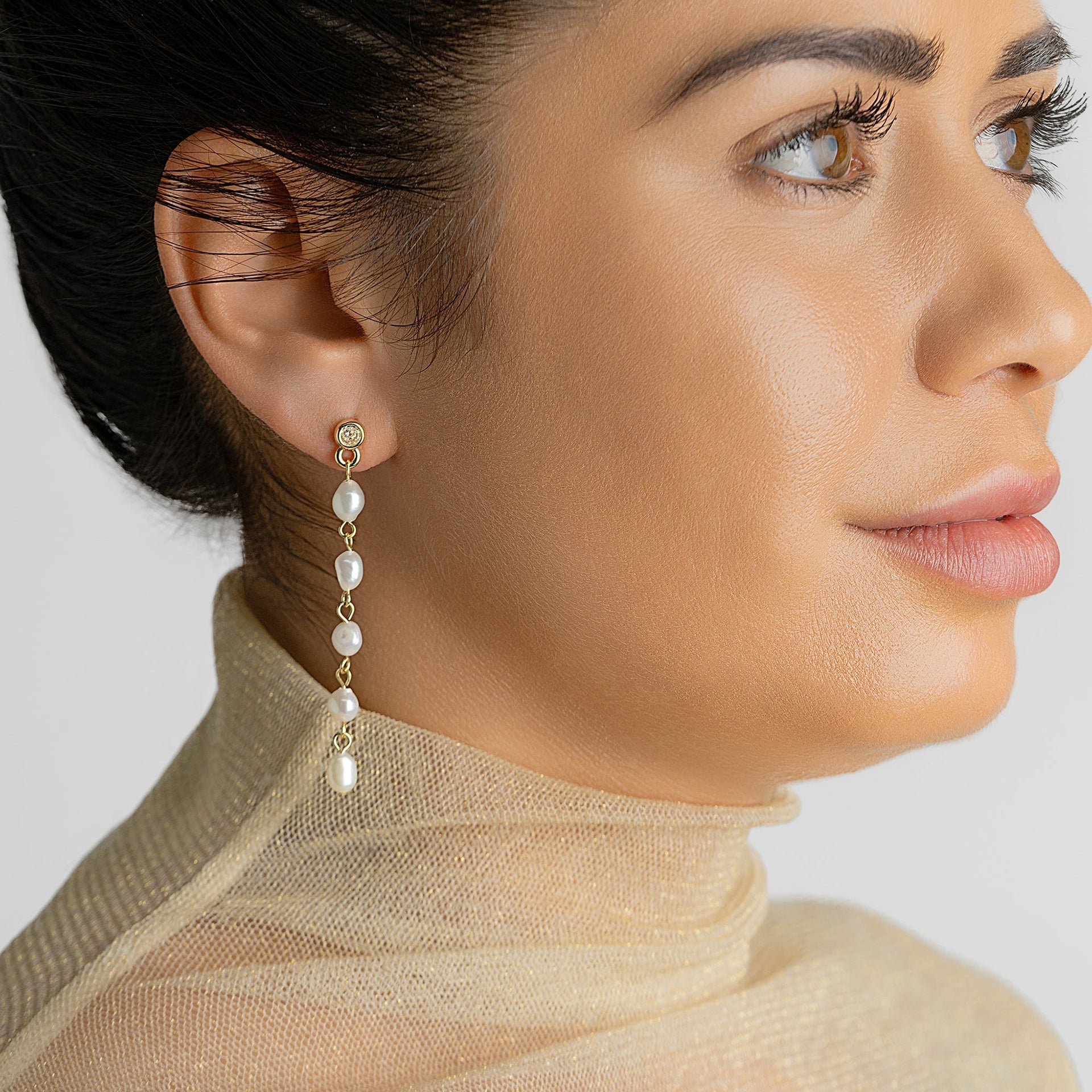 14K Gold Plated Freshwater Pearl Dangle Earrings