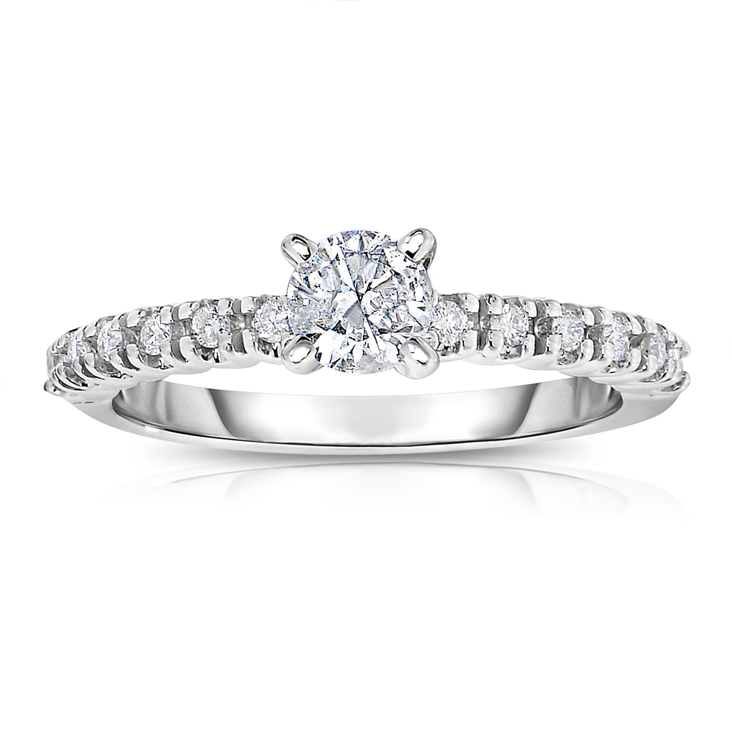 0.60 Cttw Diamond Engagement Ring 14K White Gold Solitaire With Accent Design