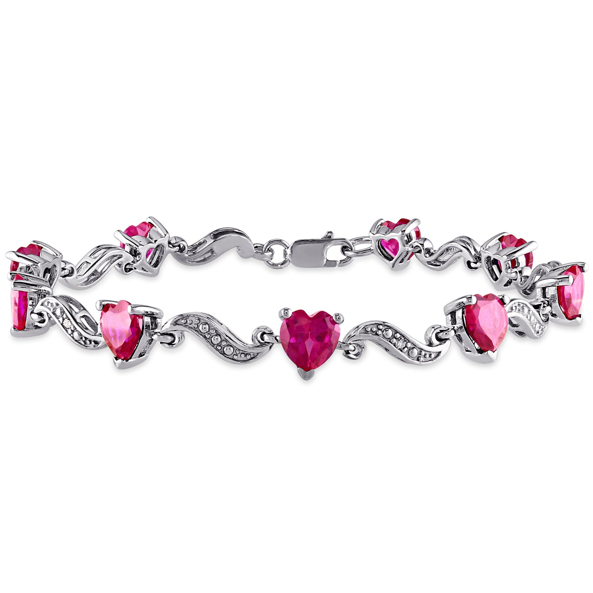 Mimi & Max Diamond and 9 1/10ct TGW Heart Shaped Created Ruby Bracelet in Sterling Silver