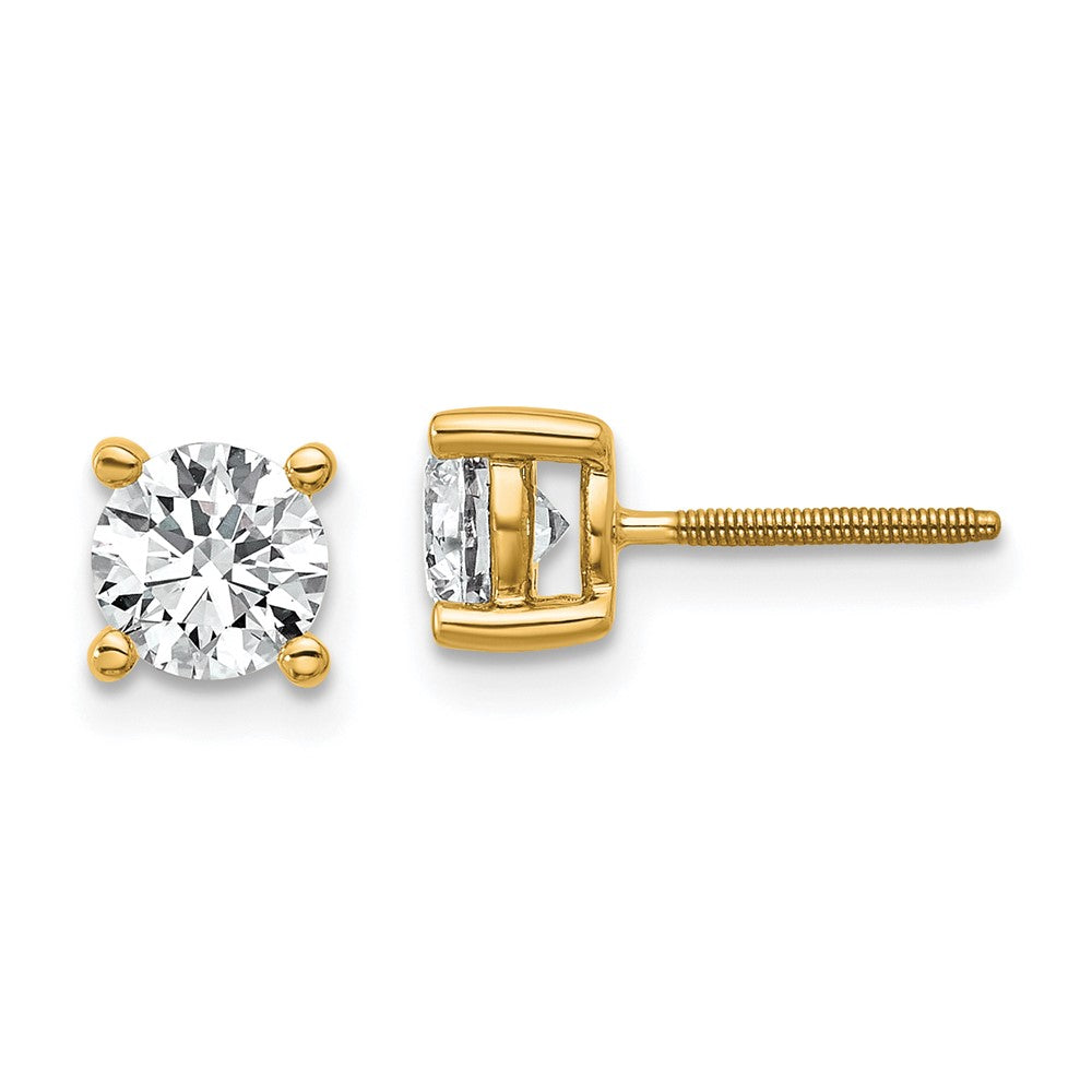 14k Yellow Gold 1 CT Round Lab Grown Diamond Stud Earrings Screw Back VS Clarity G-H Color