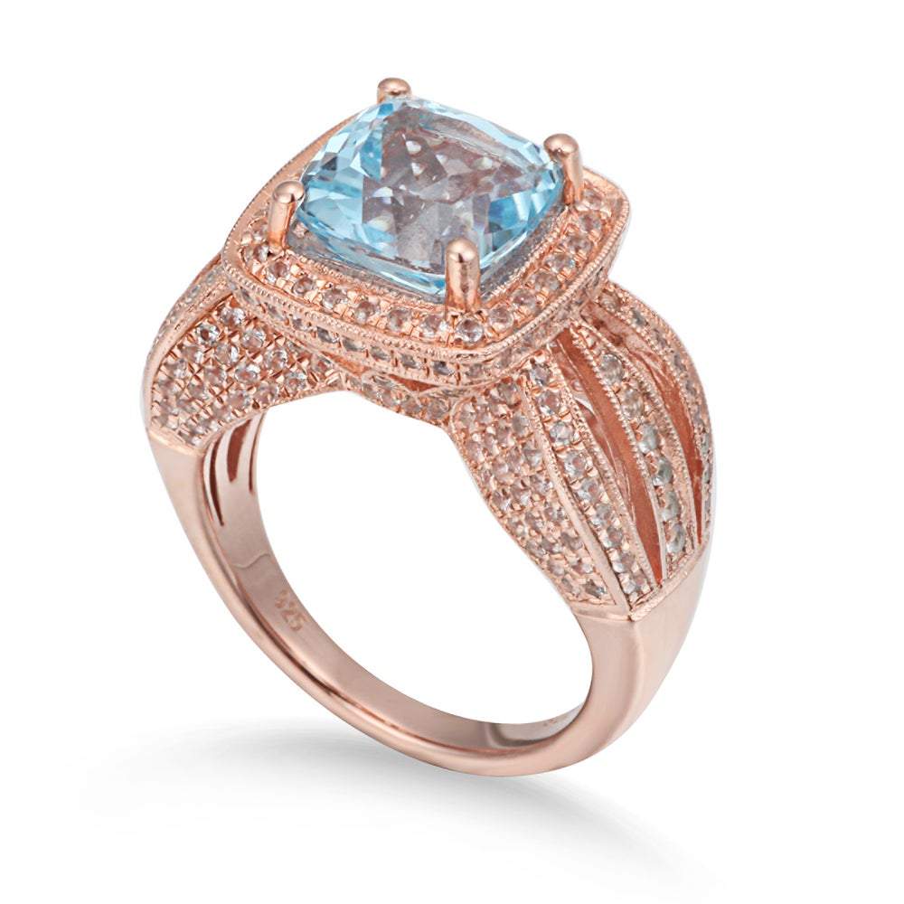 Suzy Levian Sterling Silver 6.04 TCW Blue Topaz Ring