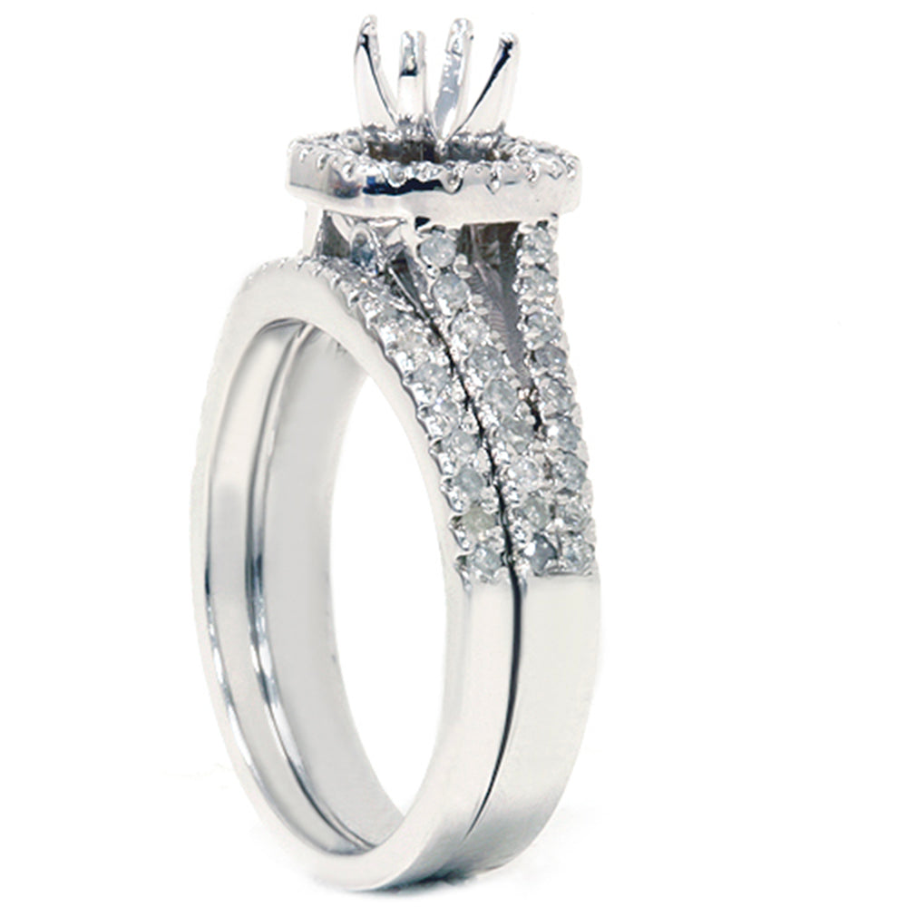 3/4ct Pave Halo Diamond Ring Set 14K White Gold