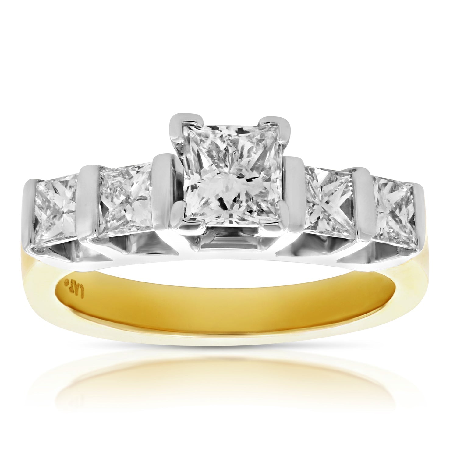 1.75 cttw SI1 5 Stone Princess Diamond Engagement Ring 14K Yellow Gold
