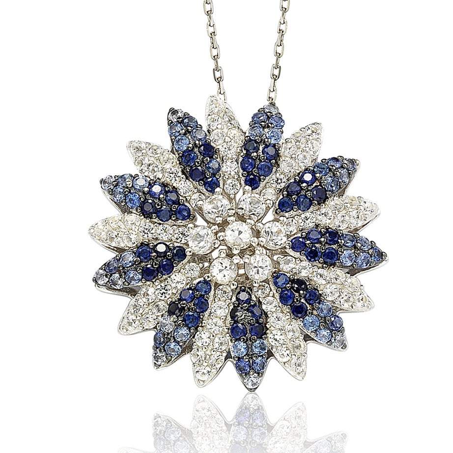 Suzy Levian Sapphire and Diamond Accent in Sterling Silver Pendant