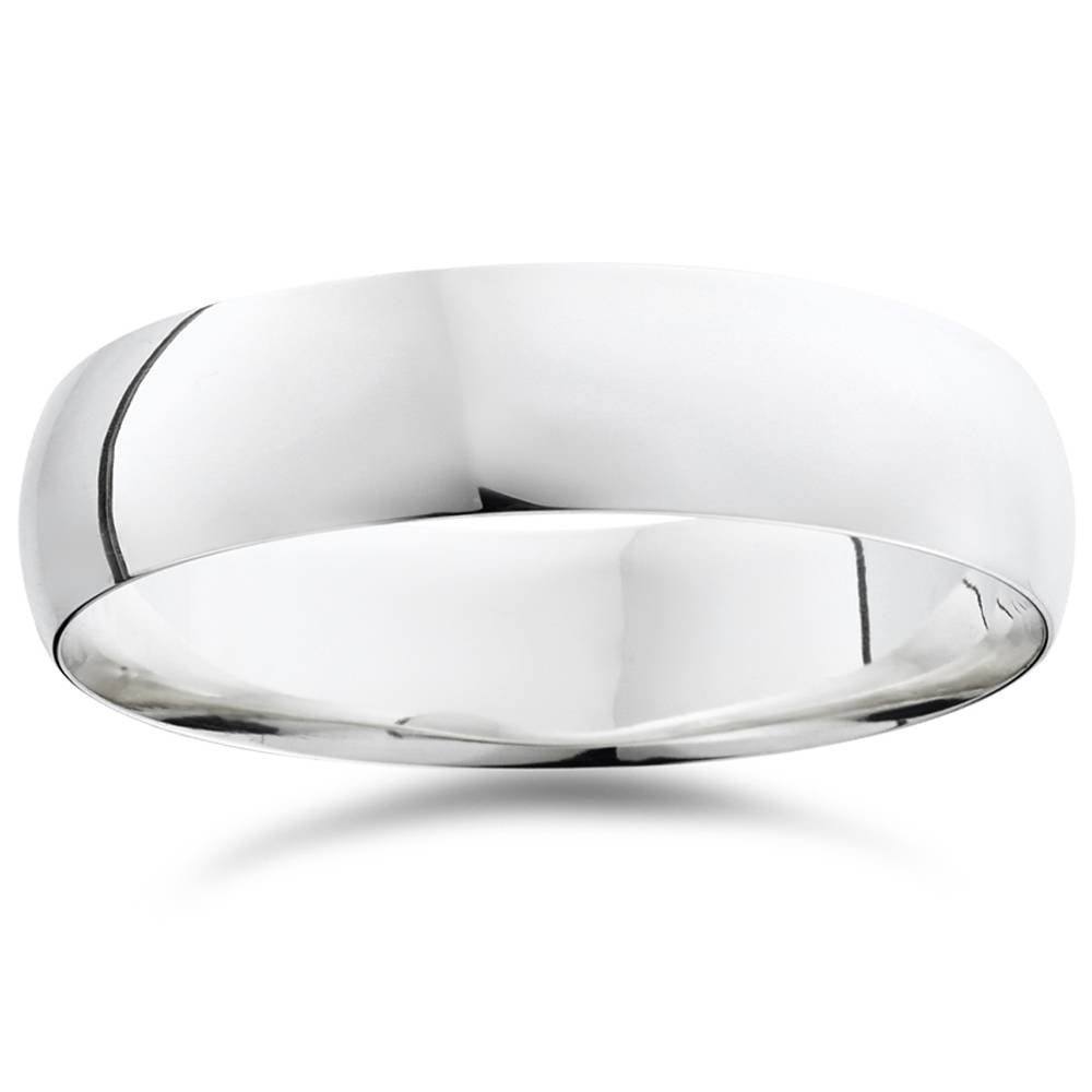 14K White Gold Comfort Fit Plain Wedding Band Ring 6mm Wide Size Selectable