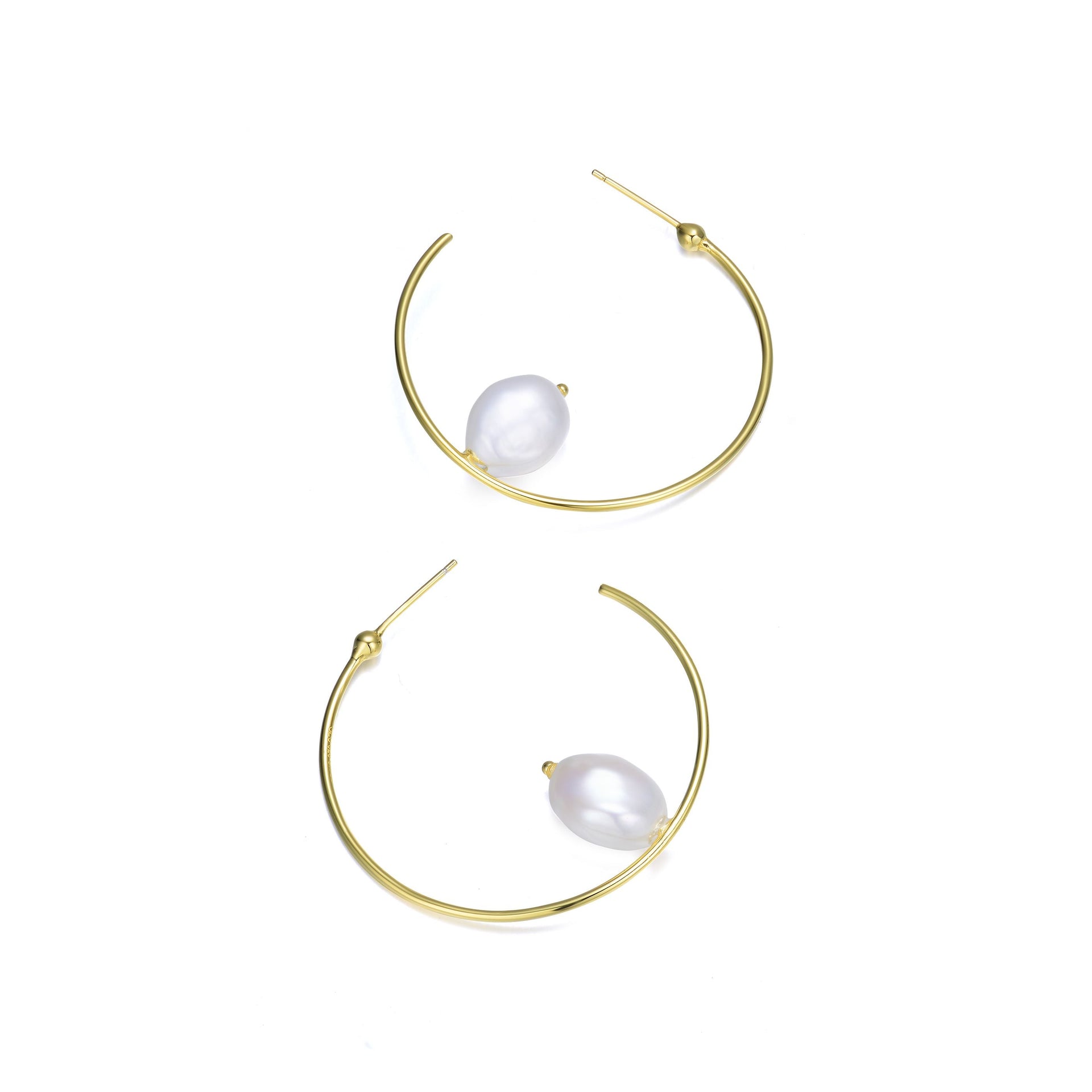 Sterling Silver Gold Plating Freshwater Pearl Hoop Earrings