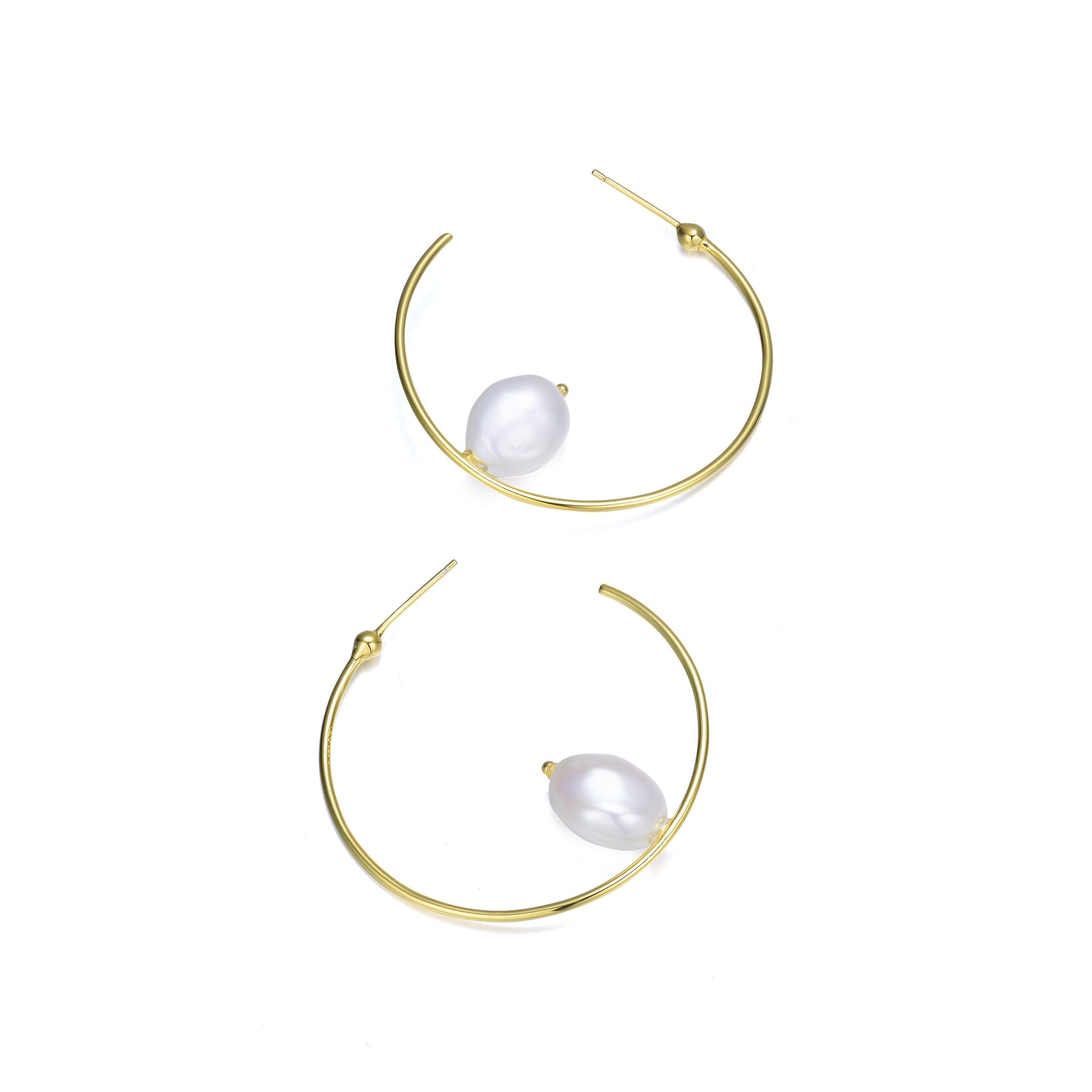 Sterling Silver Gold Plating Freshwater Pearl Hoop Earrings