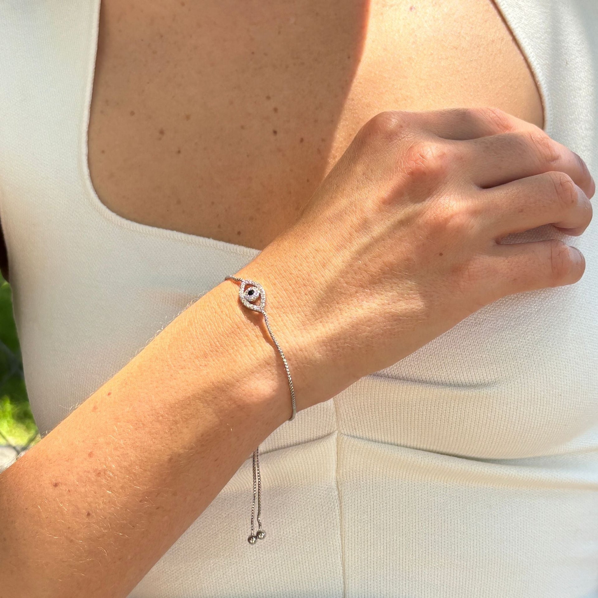 Adornia Evil Eye Slider Bracelet silver