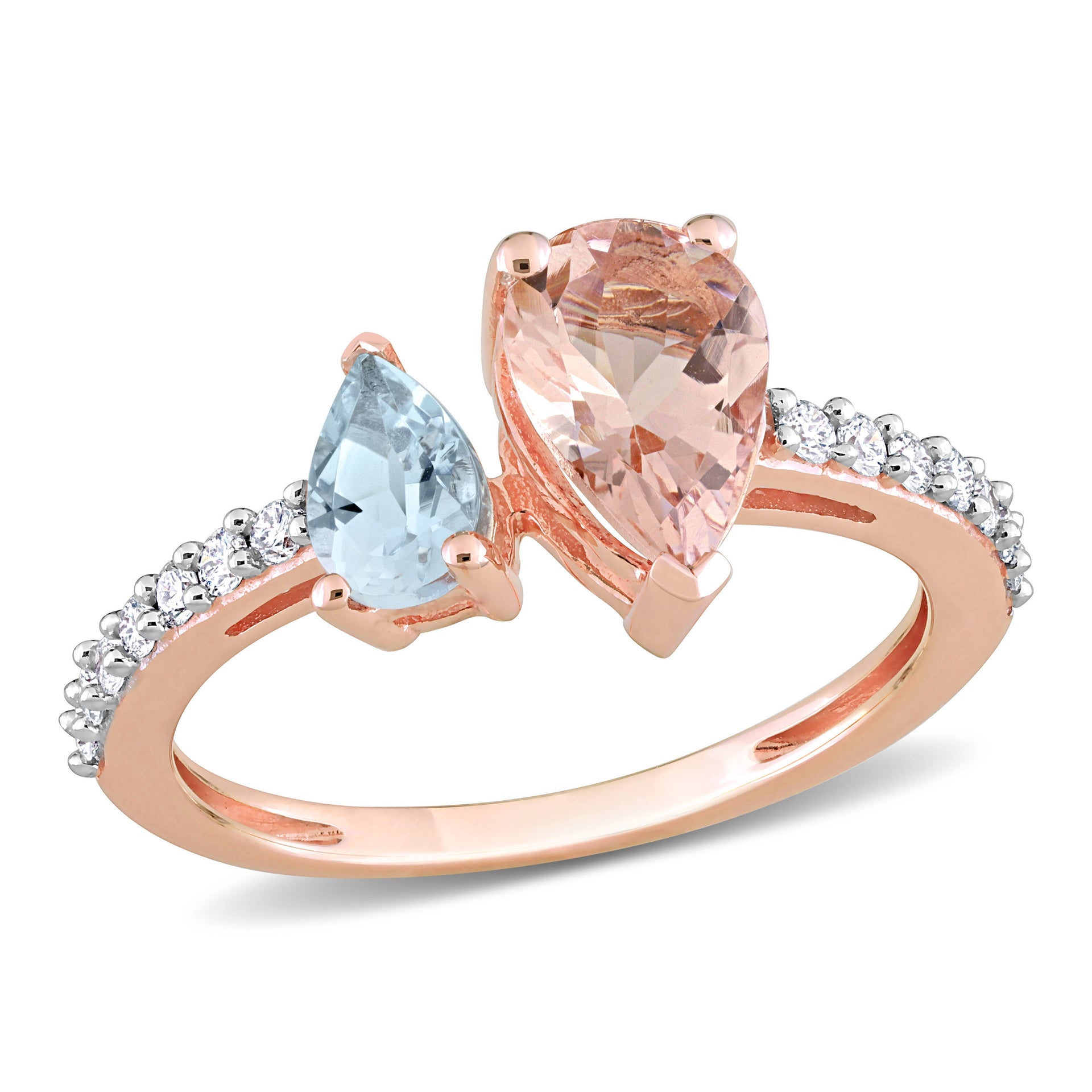 1 1/2 ct TW Pear-Cut Morganite Aquamarine and 1/5ct TW Diamond Ring in 14k Rose Gold