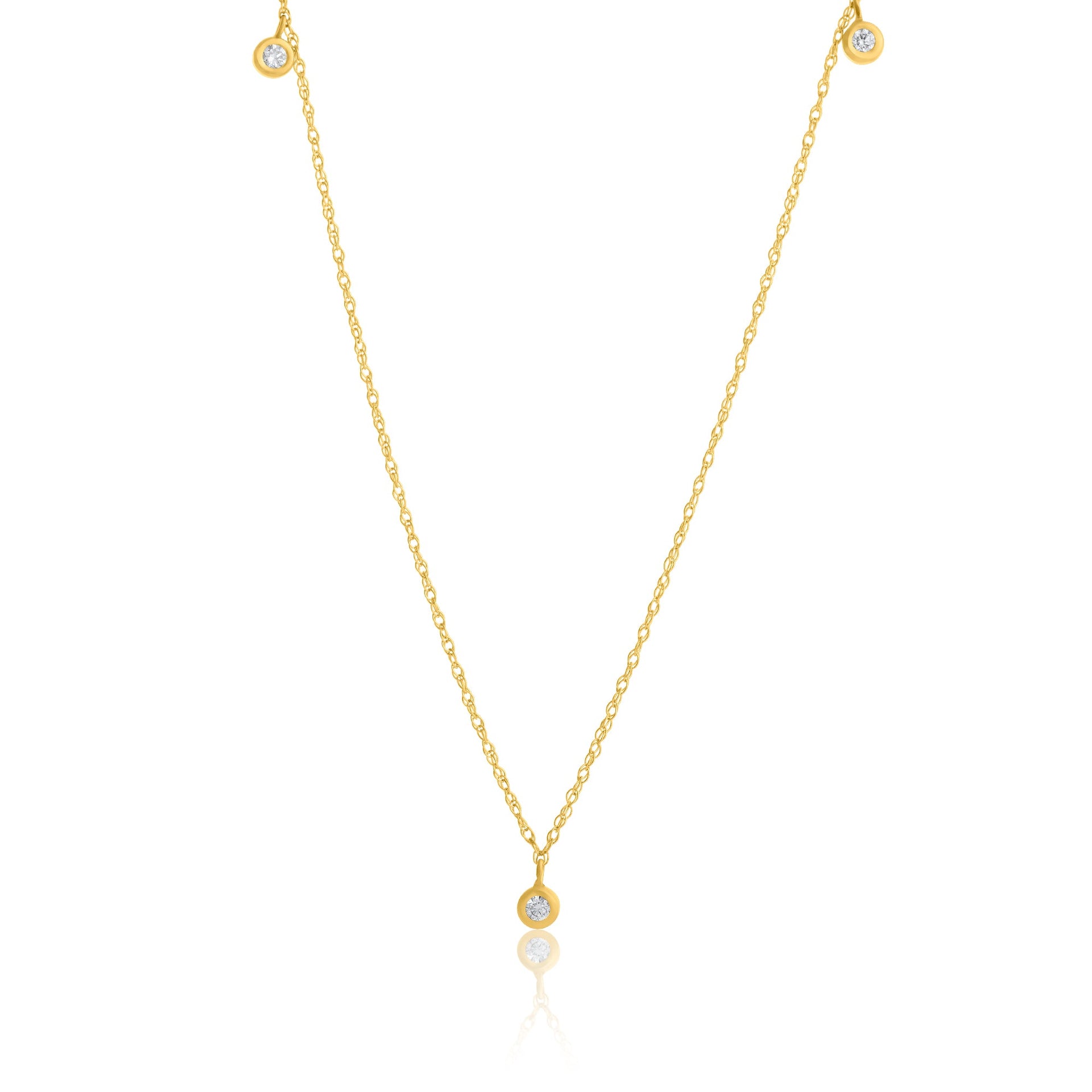 14k Yellow Gold 3 Stone Diamond Necklace