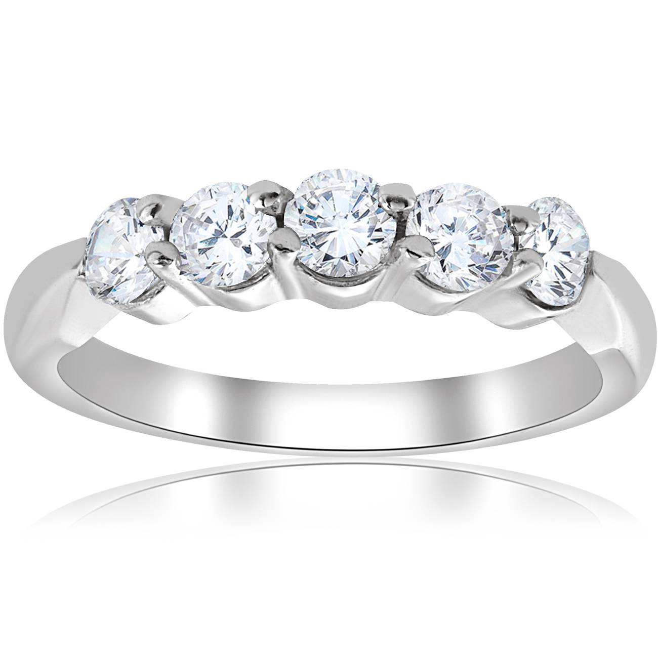 1/2 CT Round Diamond Wedding Ring 14K White Gold Five Stone