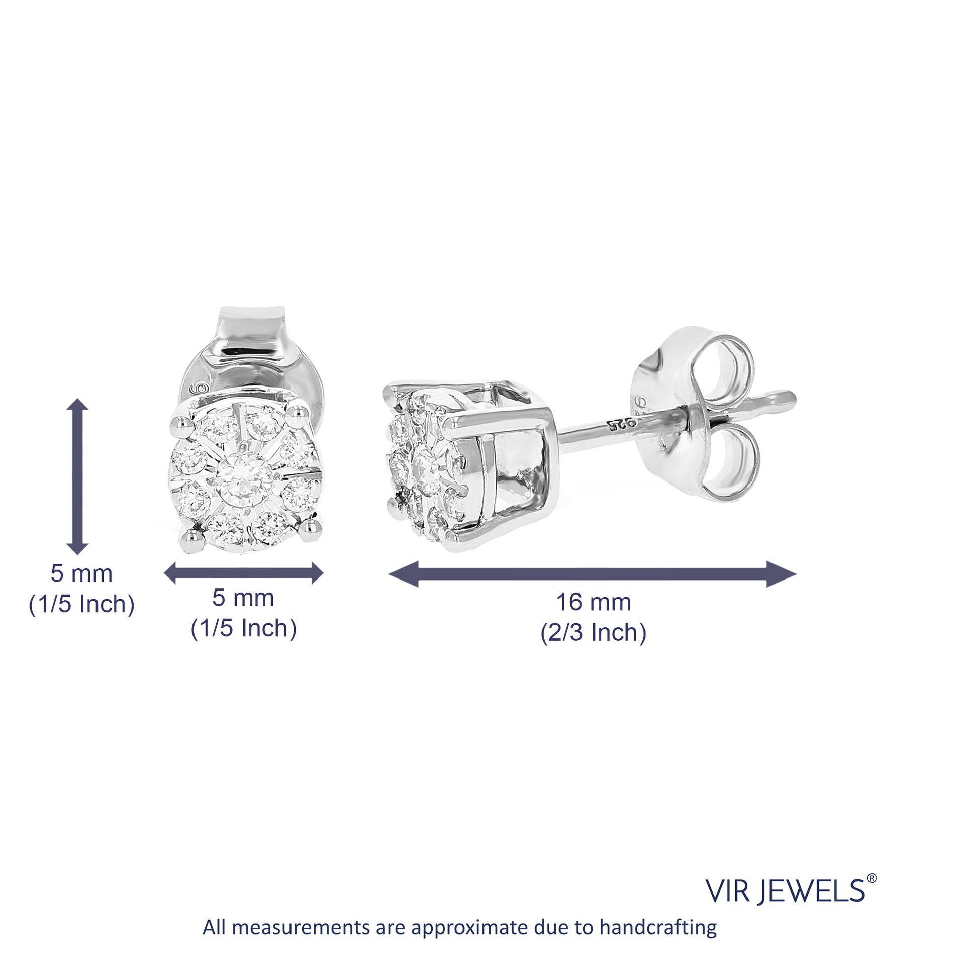 1/5 cttw Round Lab Grown Diamond Studs Earrings .925 Sterling Silver Prong Set Round Shape