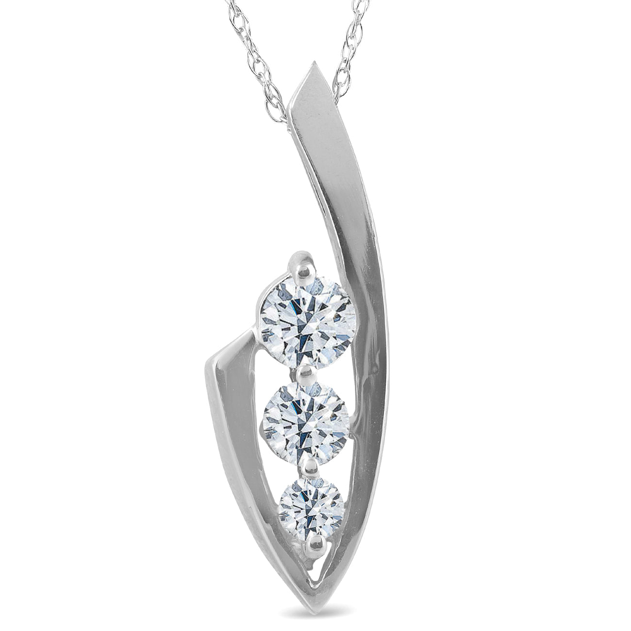 1/2 CT Three Stone Diamond 14k White Gold Pendant Necklace