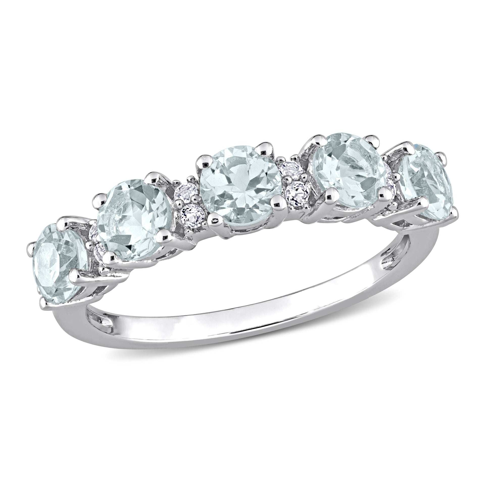 Mimi & Max 1 3/8ct TGW Aquamarine and White Topaz Semi Eternity Ring in Sterling Silver