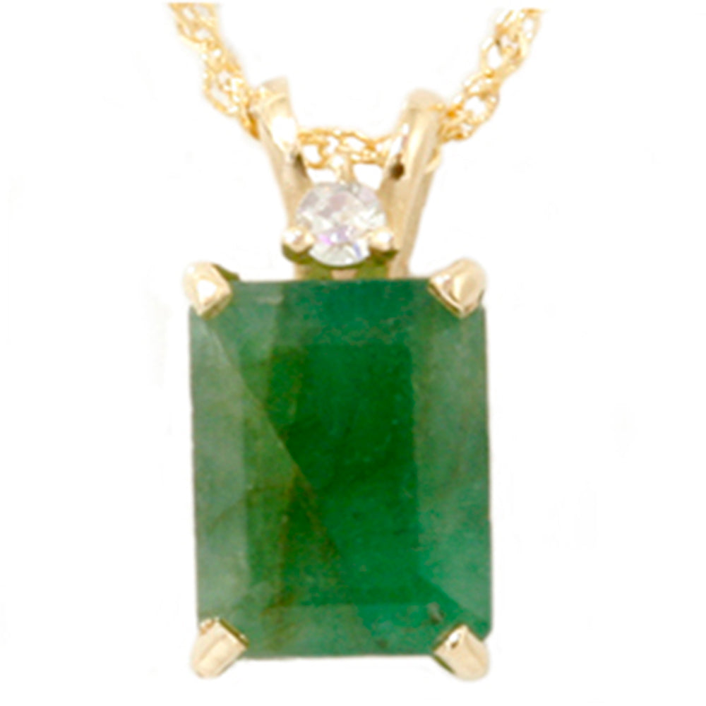 Yellow Gold 1ct Emerald & Diamond Solitaire Pendant