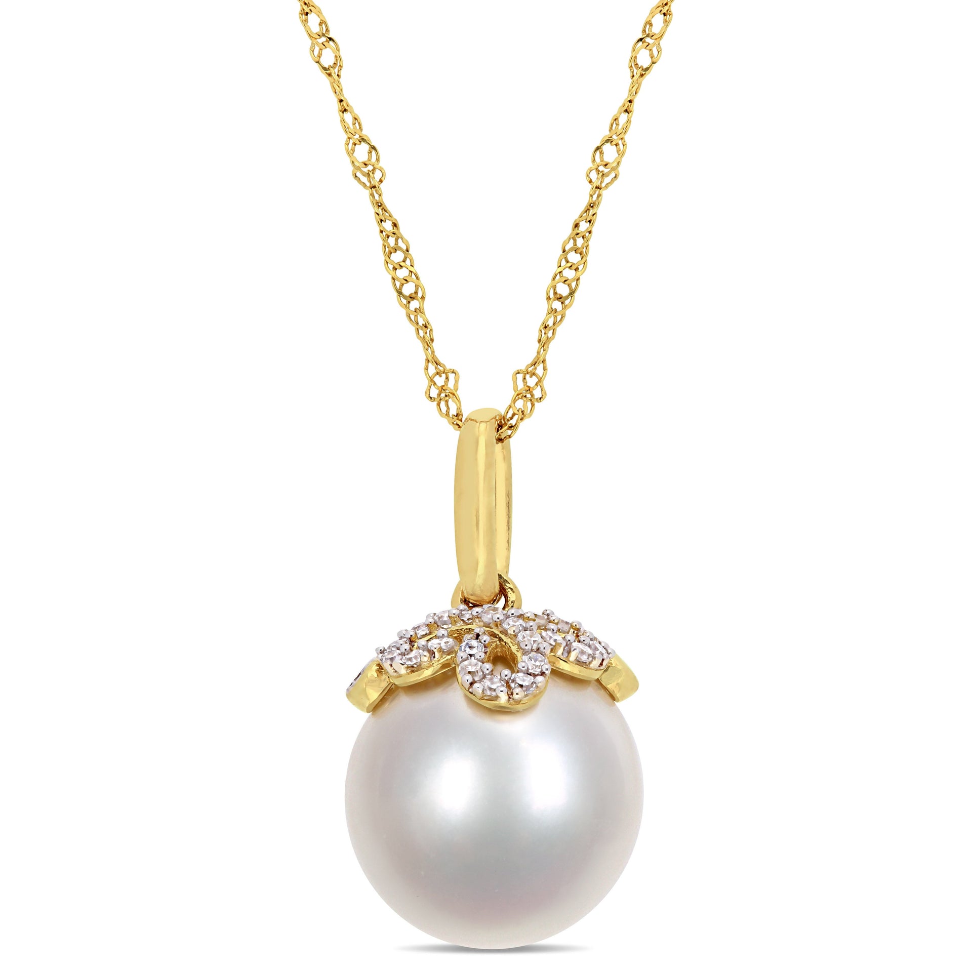 10-10.5mm South Sea Pearl and Diamond Accent Necklace in 14k Yellow Gold