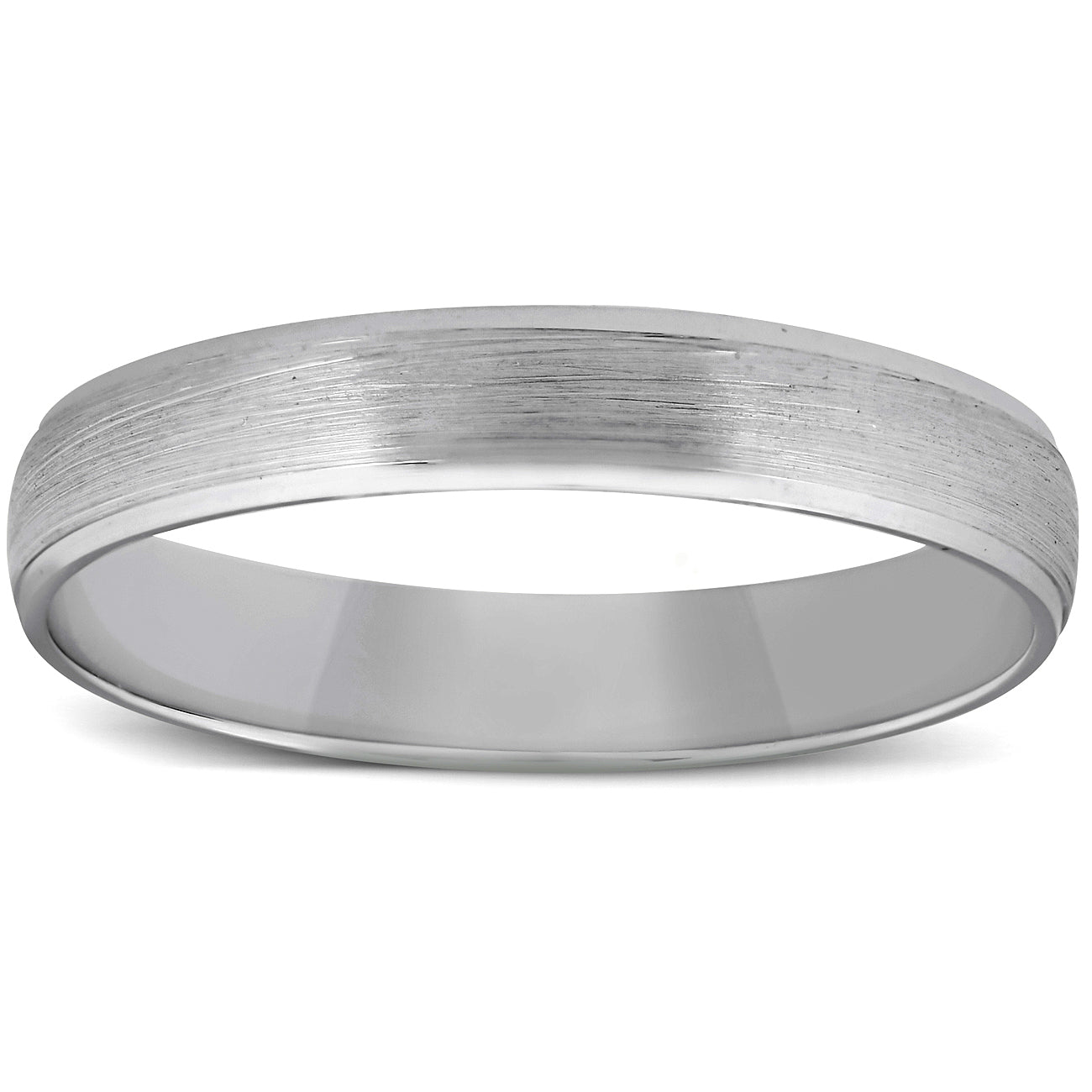 4mm Beveled & Brushed Wedding Band 14K White Gold Size Selectable