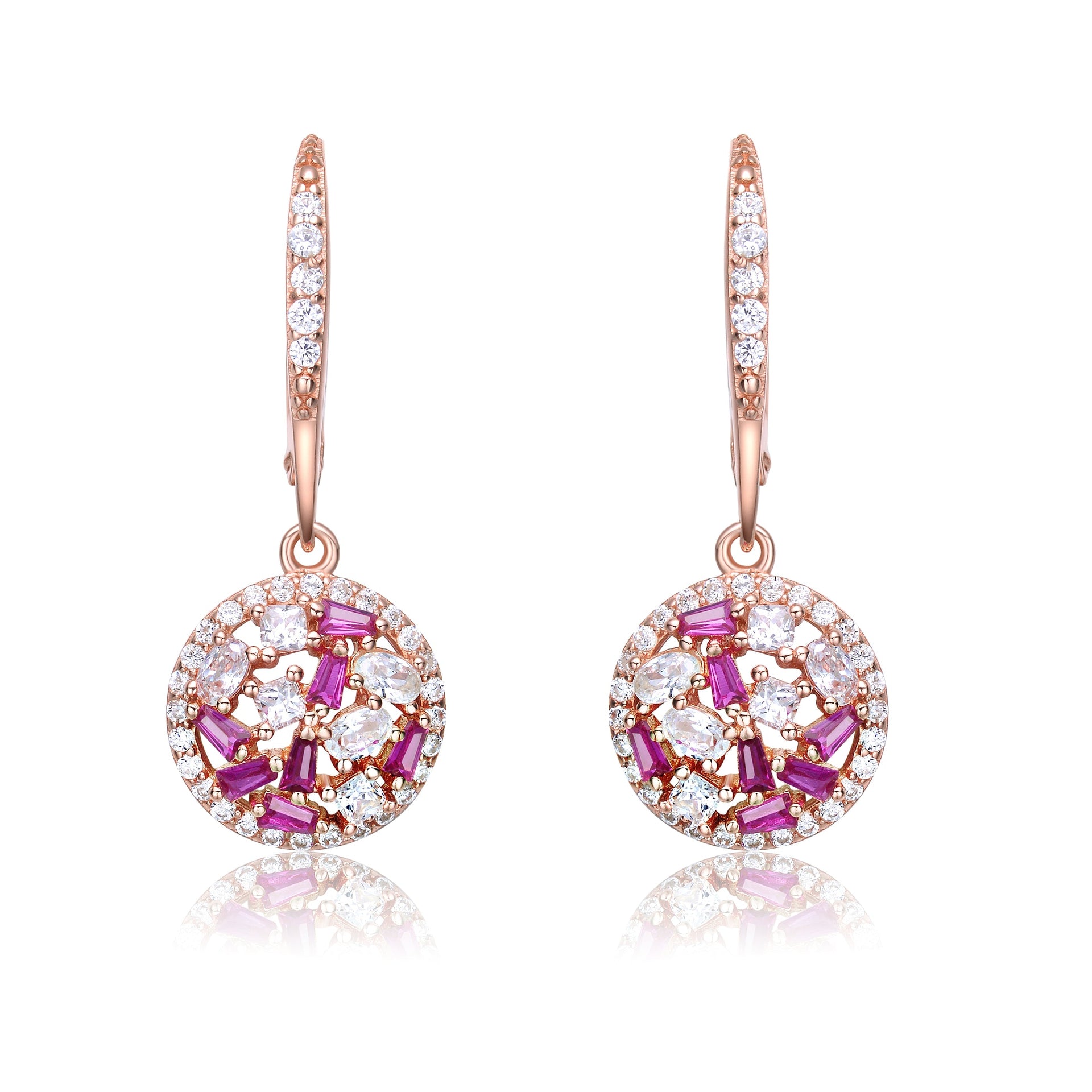 Sterling Silver Rose Gold Plated Cubic Zirconia Leverback Earrings