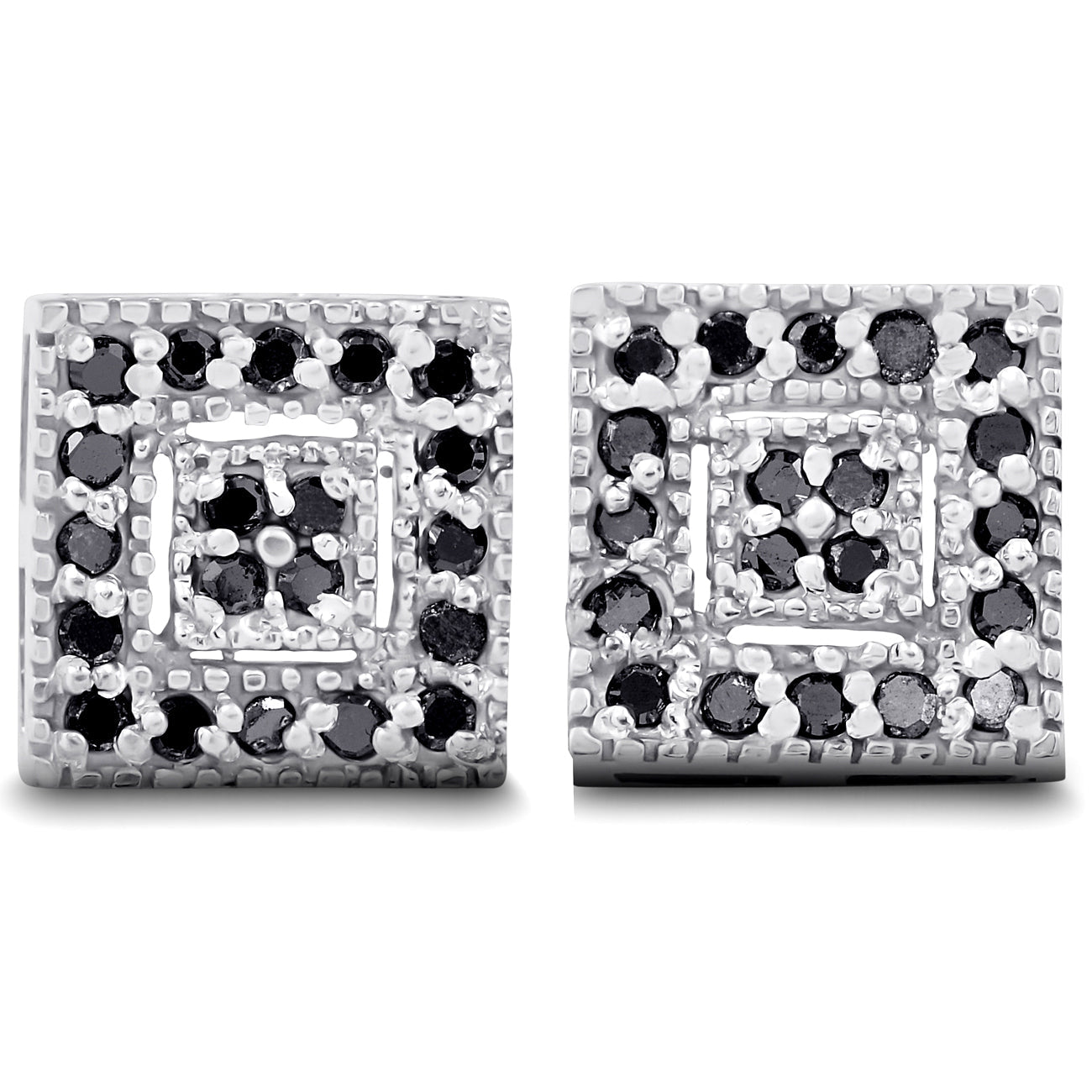 1/3ct Pave Black Diamond Studs 10K White Gold