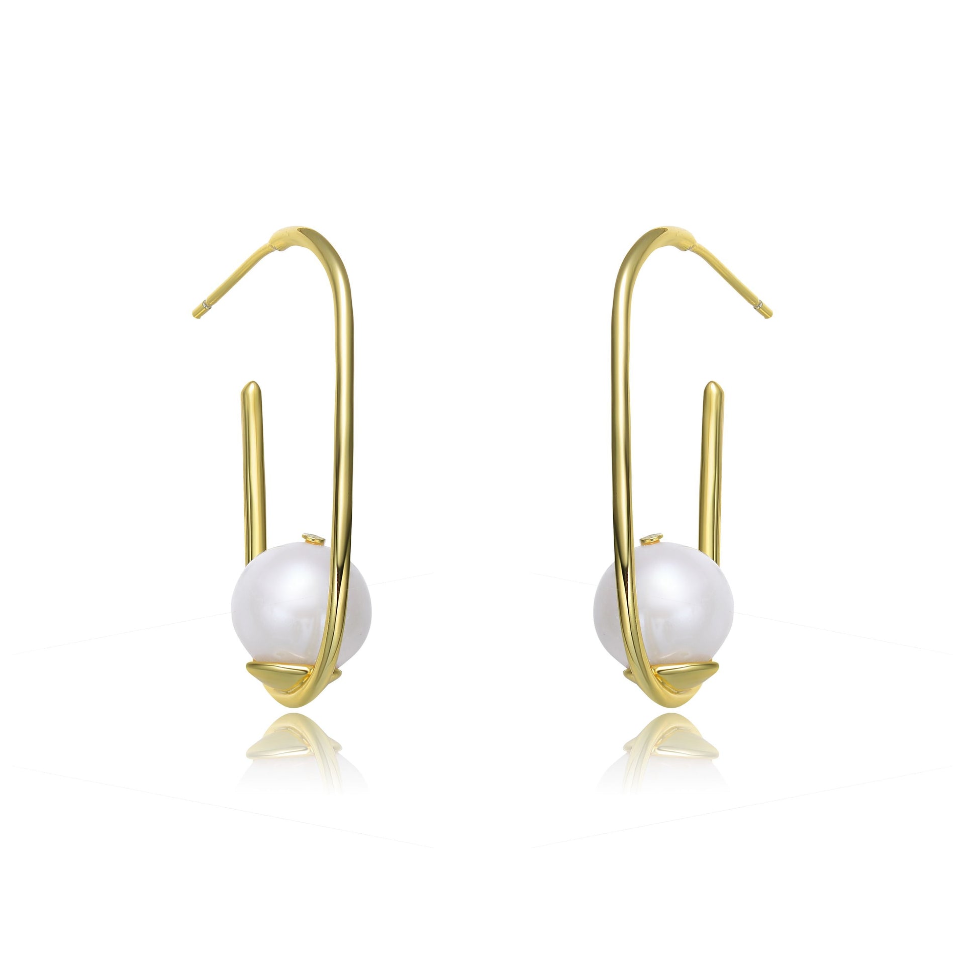 Sterling Silver Gold Plating Freshwater Pearl Hoop Earrings