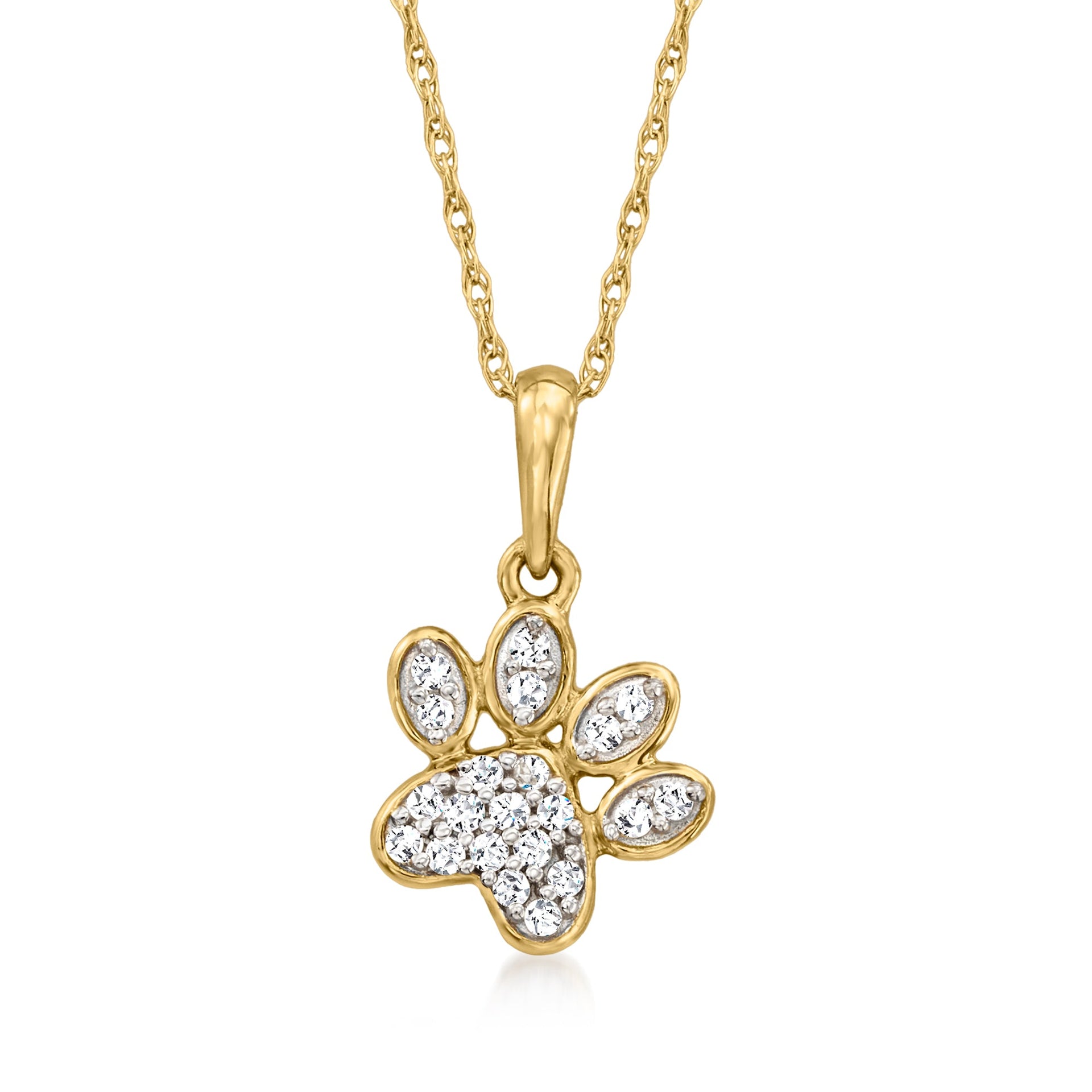 Canaria Diamond Paw Print Pendant Necklace in 10kt Yellow Gold