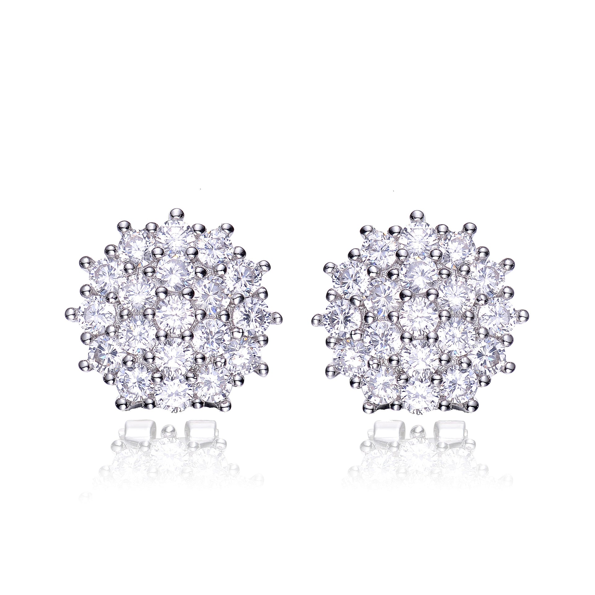 Sterling Silver Cubic Zirconia Round Cluster Earrings