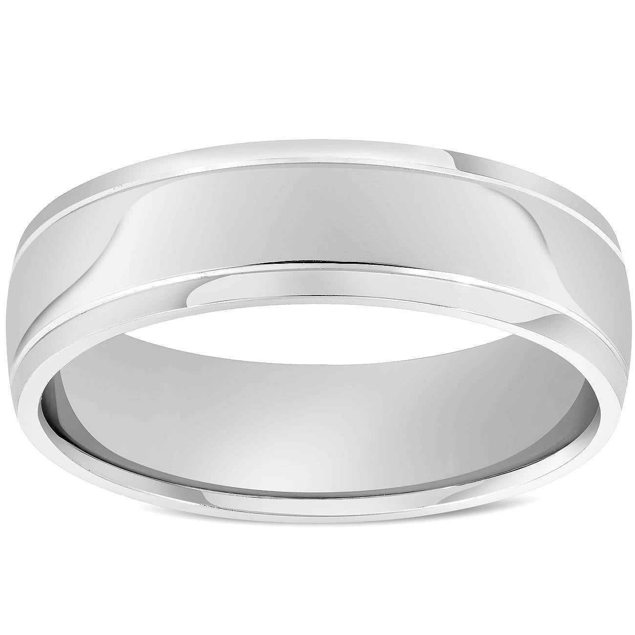 6mm High Polished Dome Wedding Band 14K White Gold Size Selectable