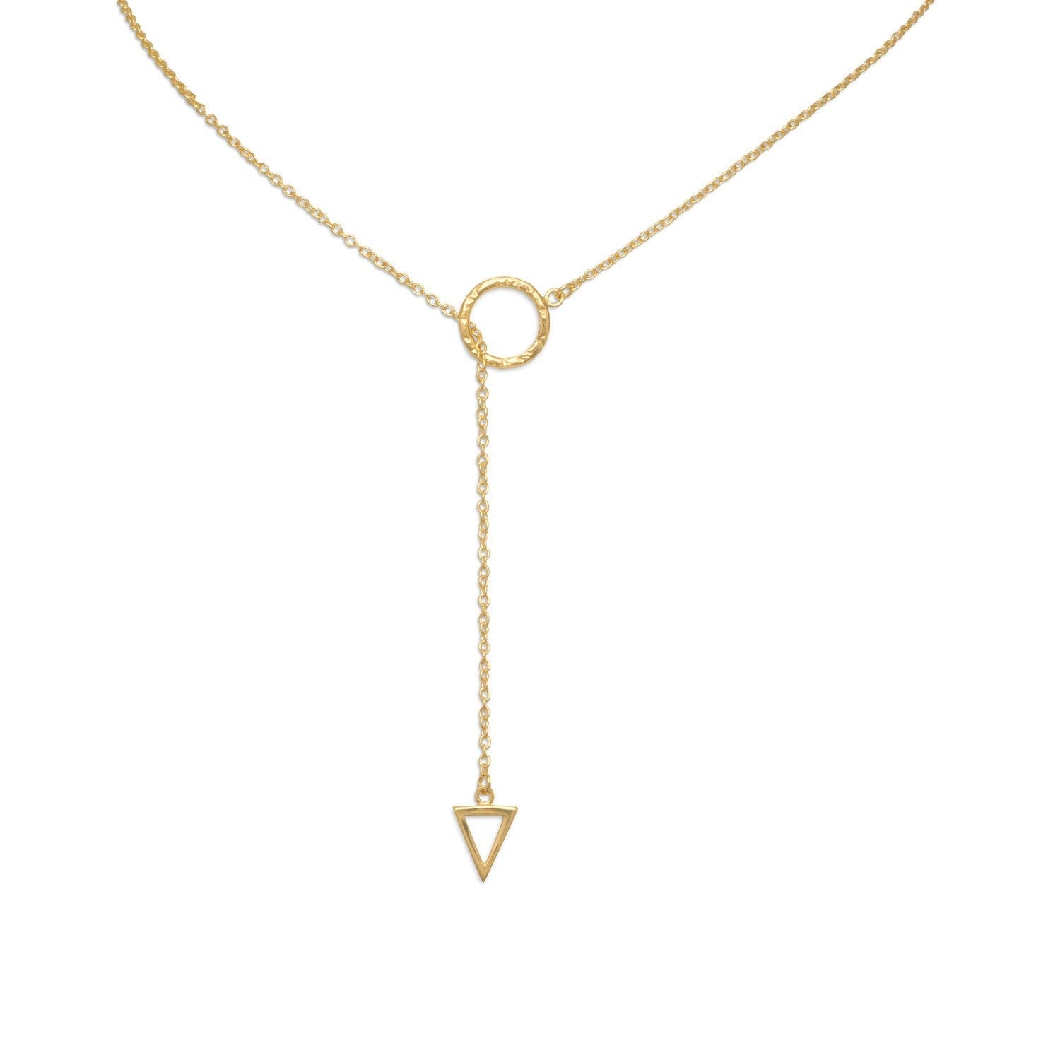 18k Gold Triangle & Circle Ring Lariat Necklace
